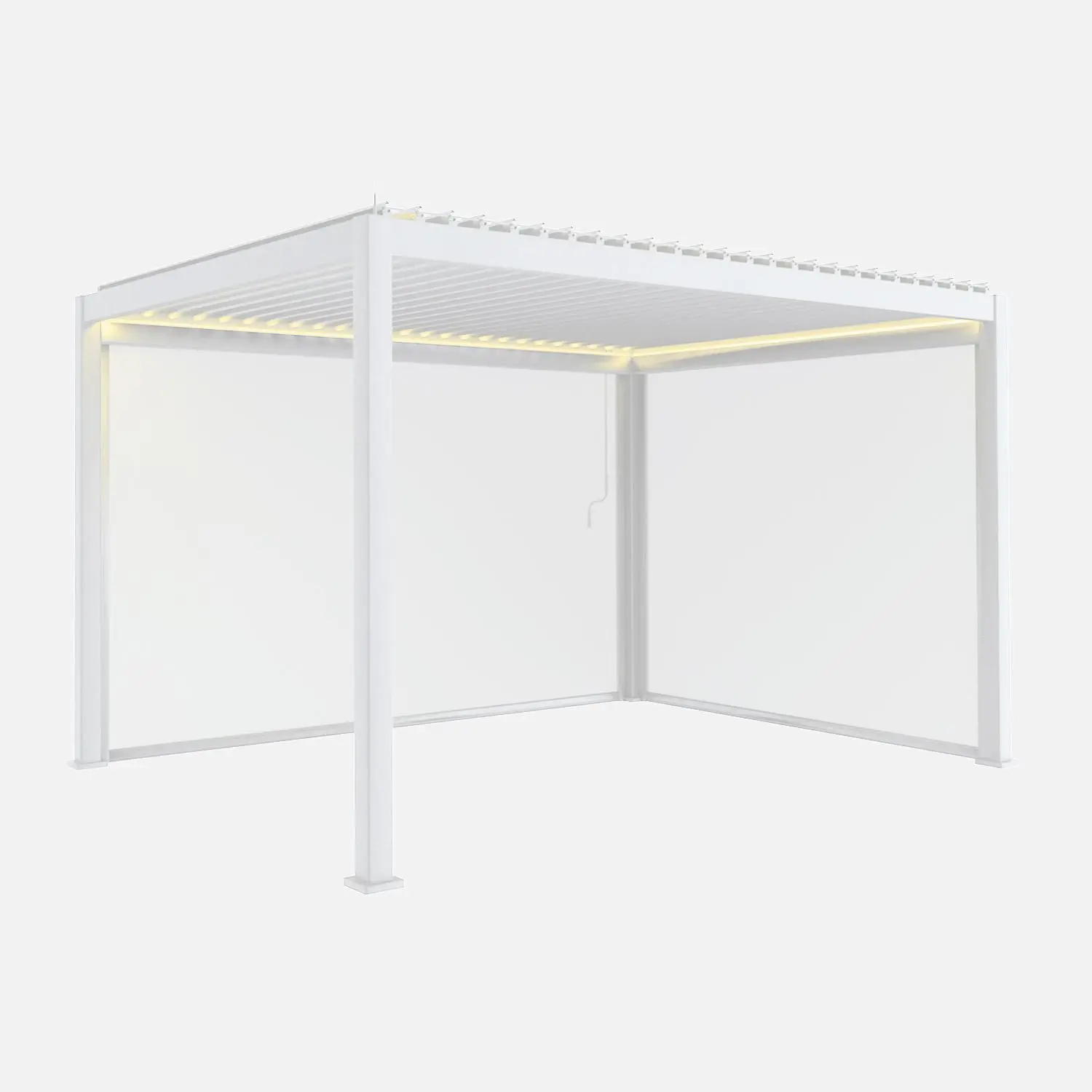 Pergola bioclimatique aluminium motorisée 4x3m LED + store 3m store 4m Triomphe