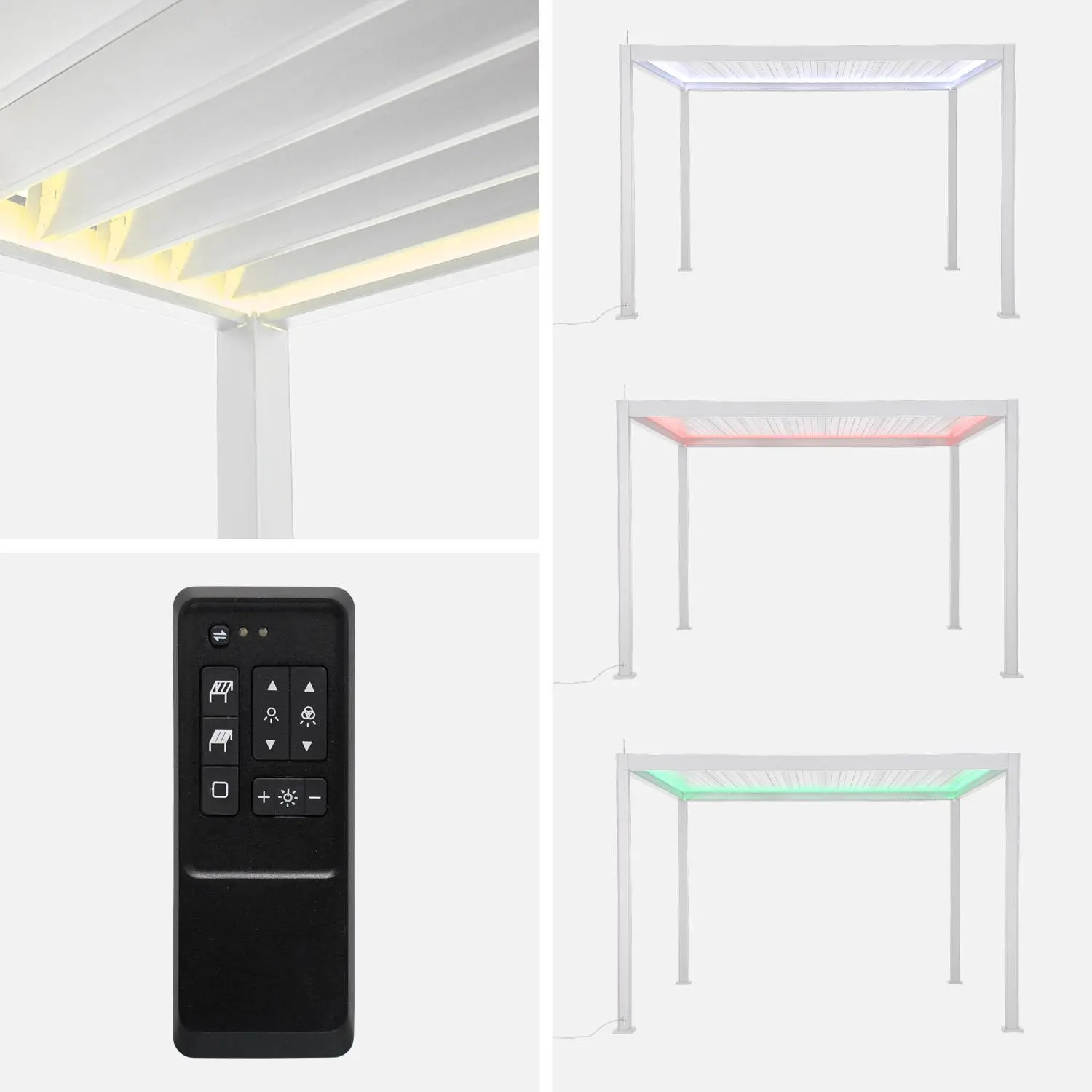 Pergola bioclimatique aluminium motorisée 4x3m LED + store 3m store 4m Triomphe