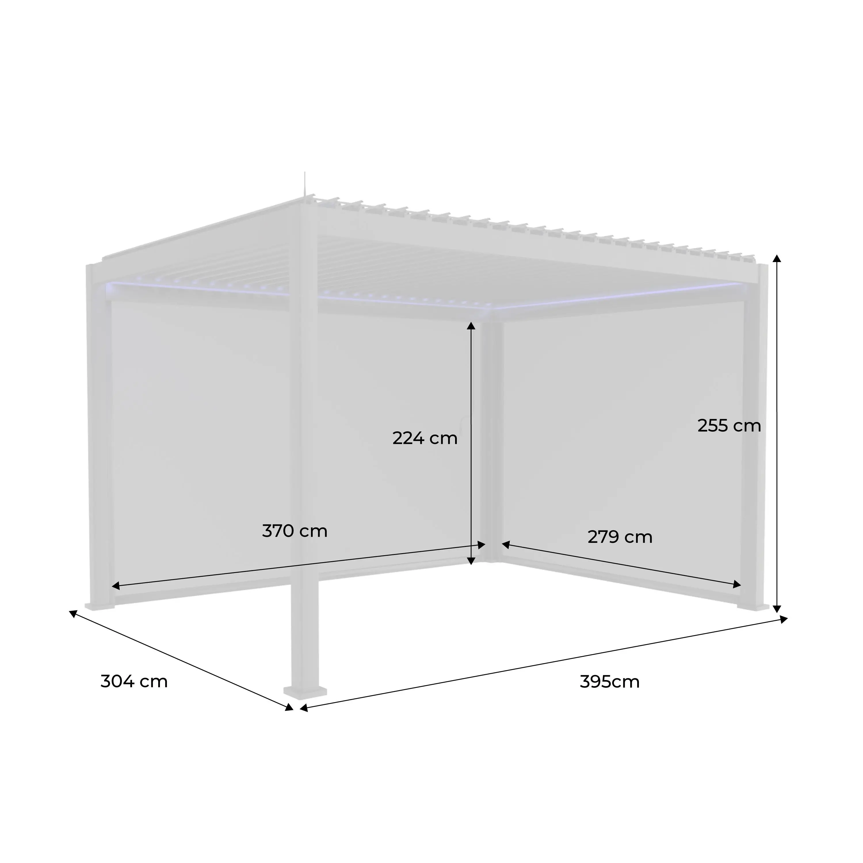 Pergola bioclimatique aluminium motorisée 4x3m LED + store 3m store 4m Triomphe