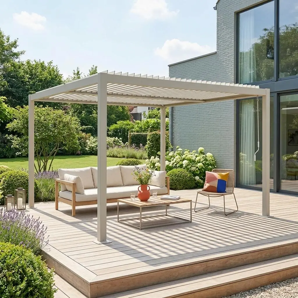 Pergola bioclimatique aluminium et acier lames orientables 3,6x3,6m Palace
