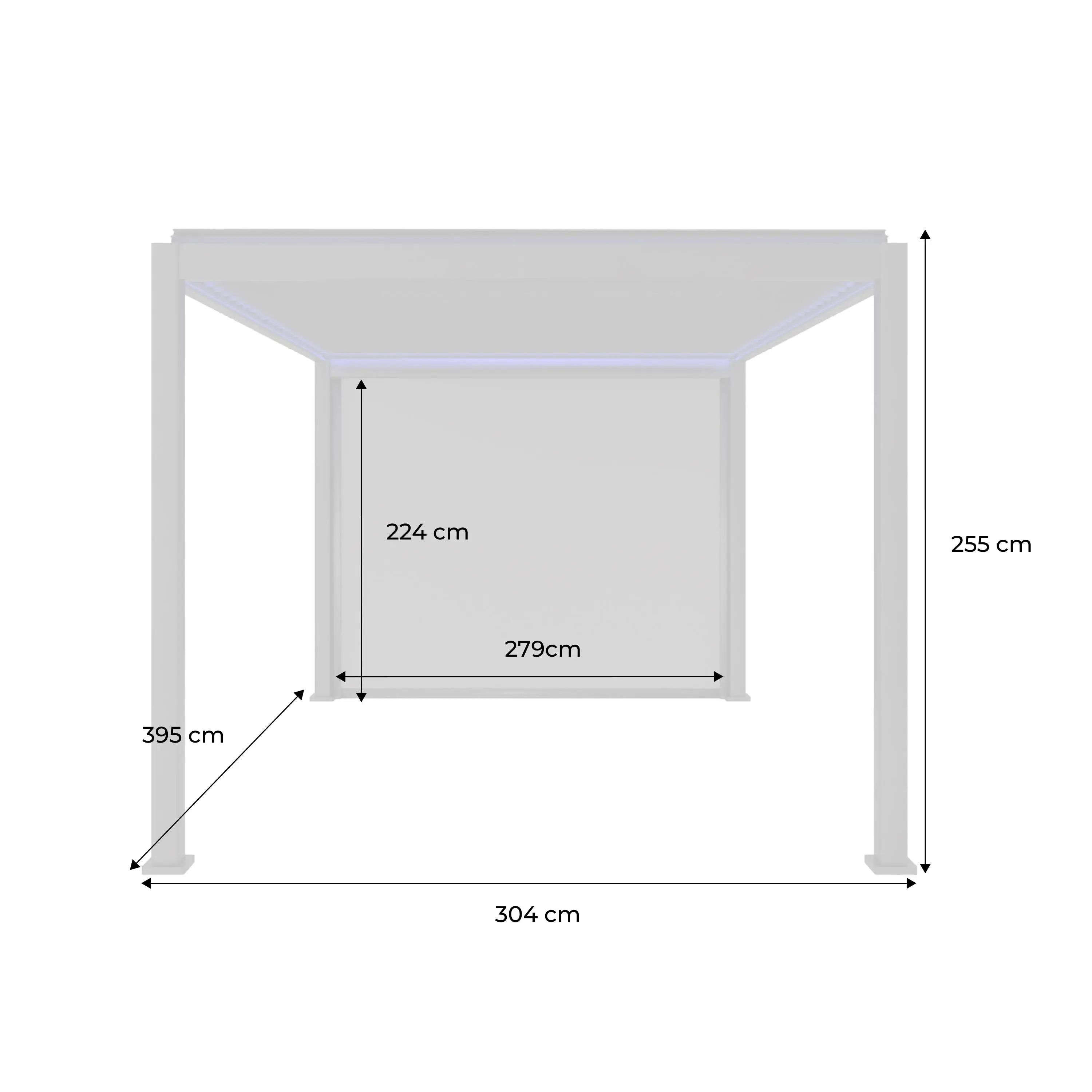 Pergola bioclimatique motorisée aluminium 4x3m LED + 1 store 3m Triomphe