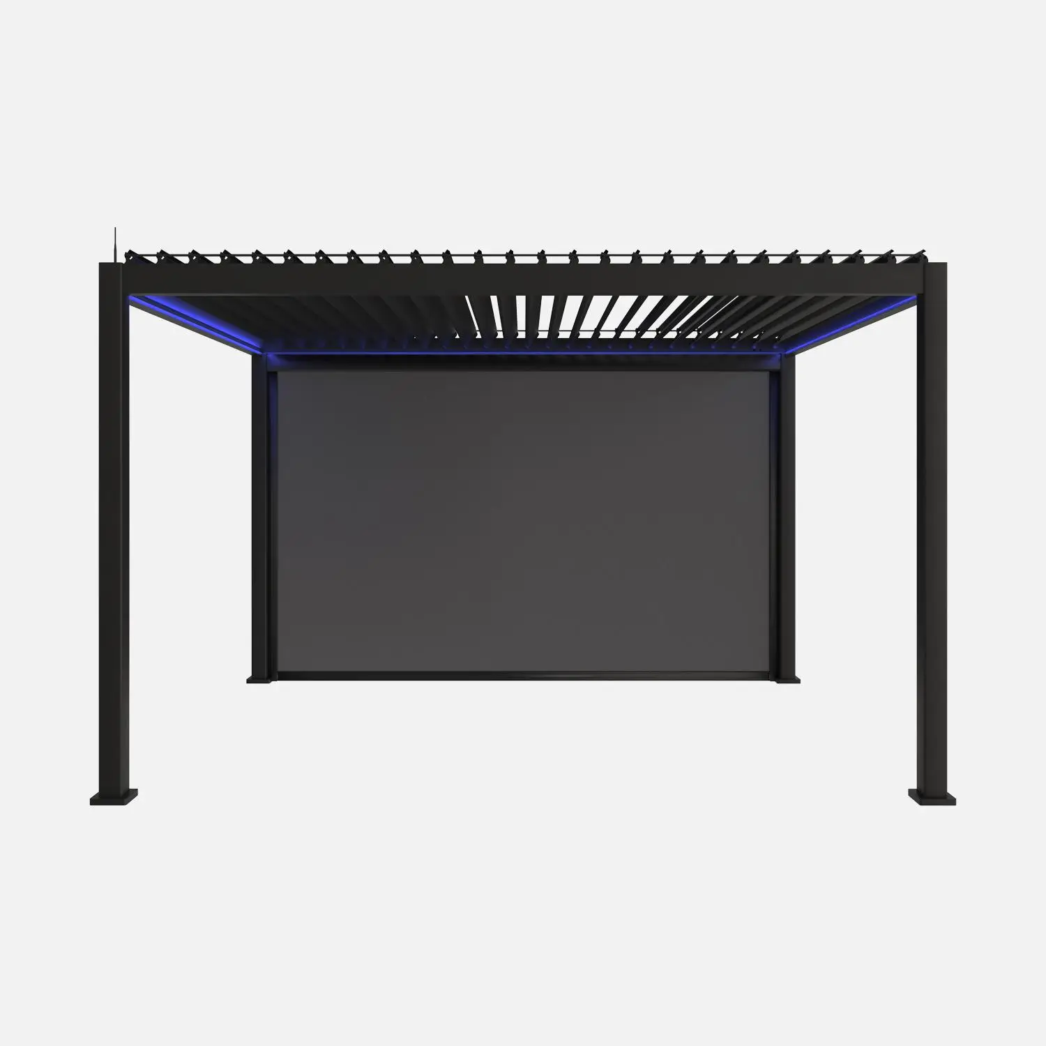 Pergola bioclimatique motorisée aluminium 4x3m LED + 1 store 4m Triomphe