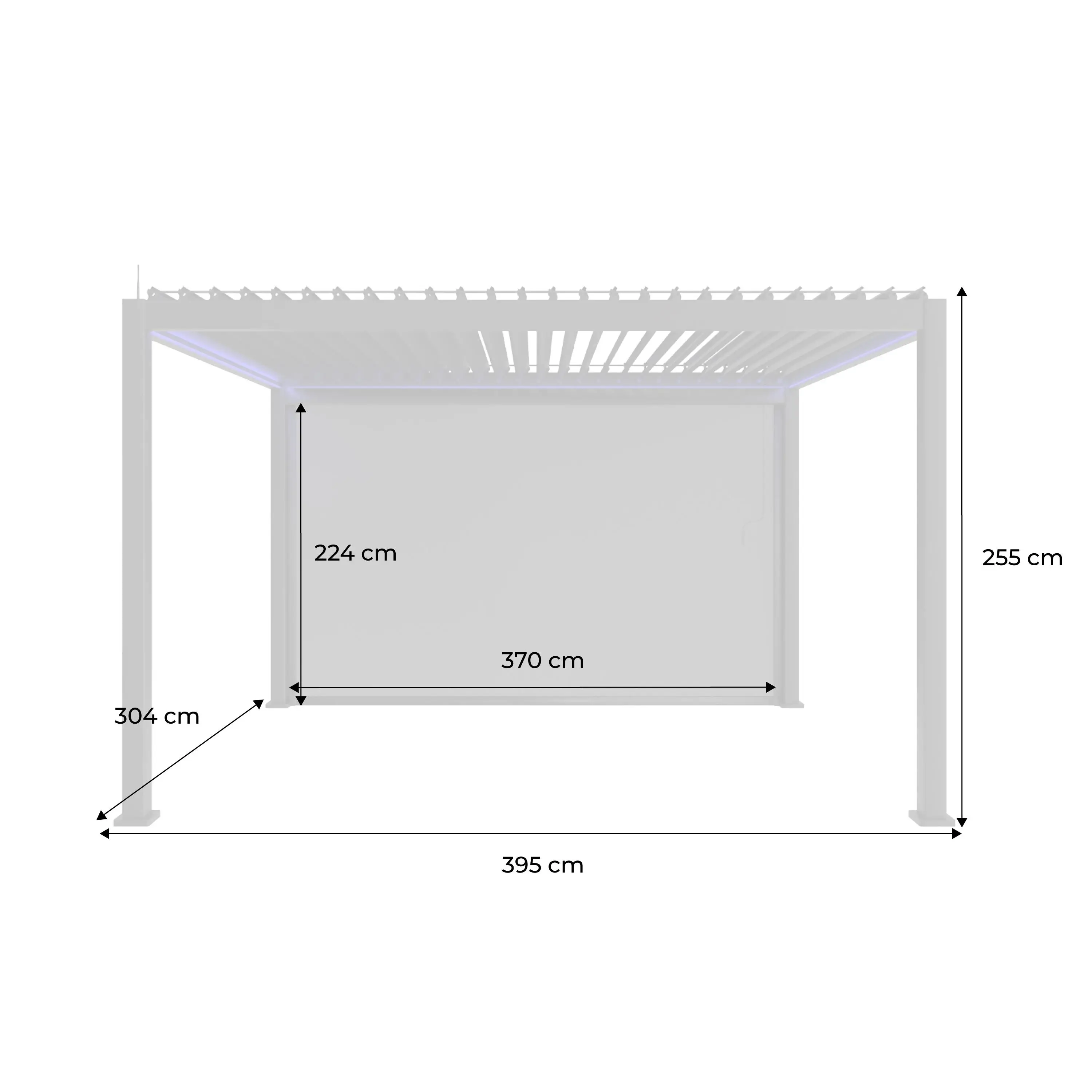 Pergola bioclimatique motorisée aluminium 4x3m LED + 1 store 4m Triomphe