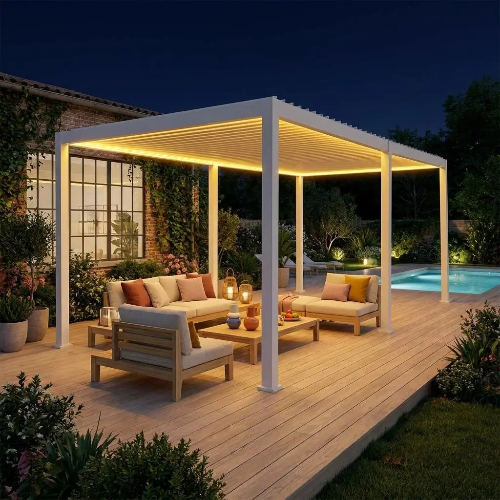Pergola bioclimatique aluminium motorisée 6x3m avec éclairage LED Triomphe