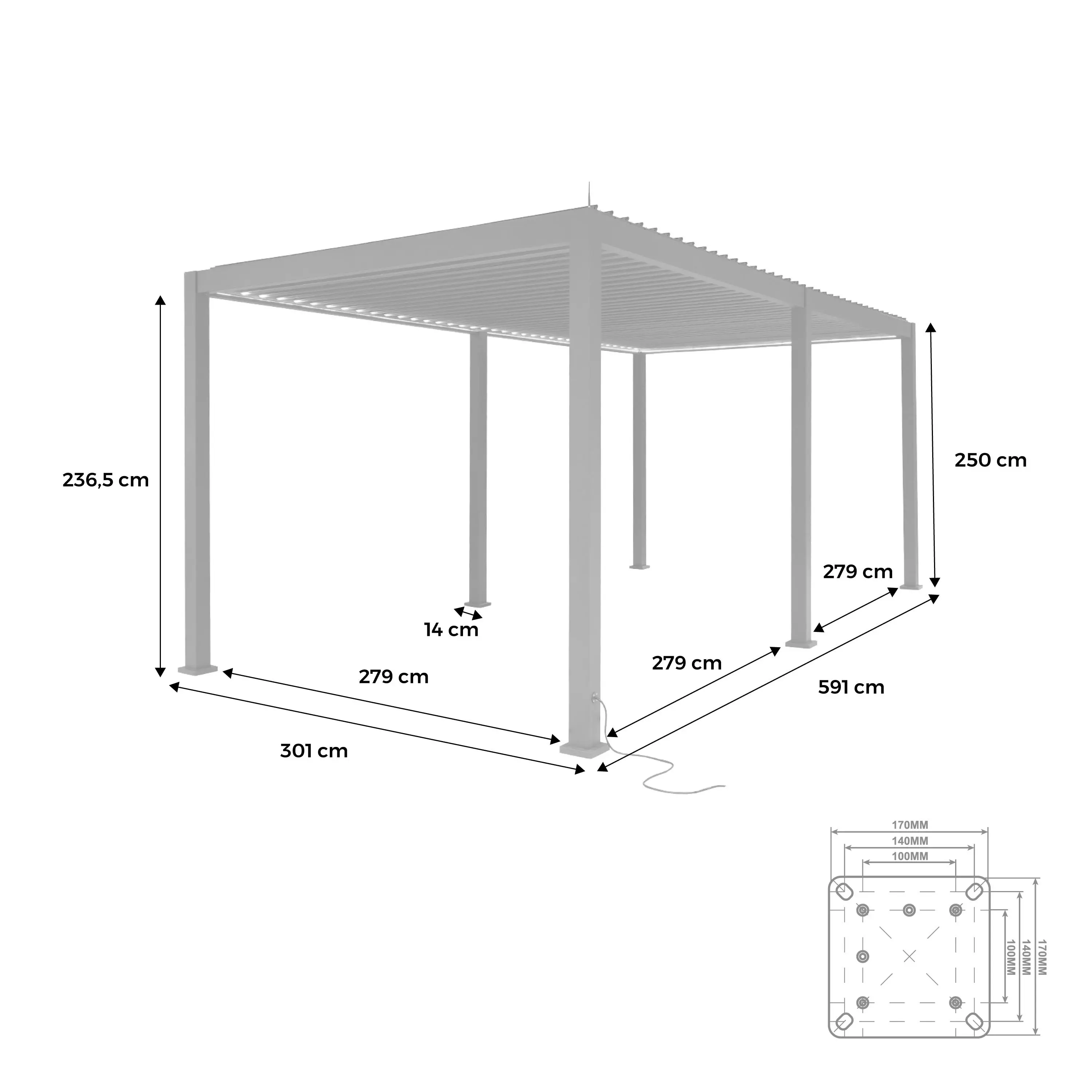 Pergola bioclimatique aluminium motorisée 6x3m avec éclairage LED Triomphe