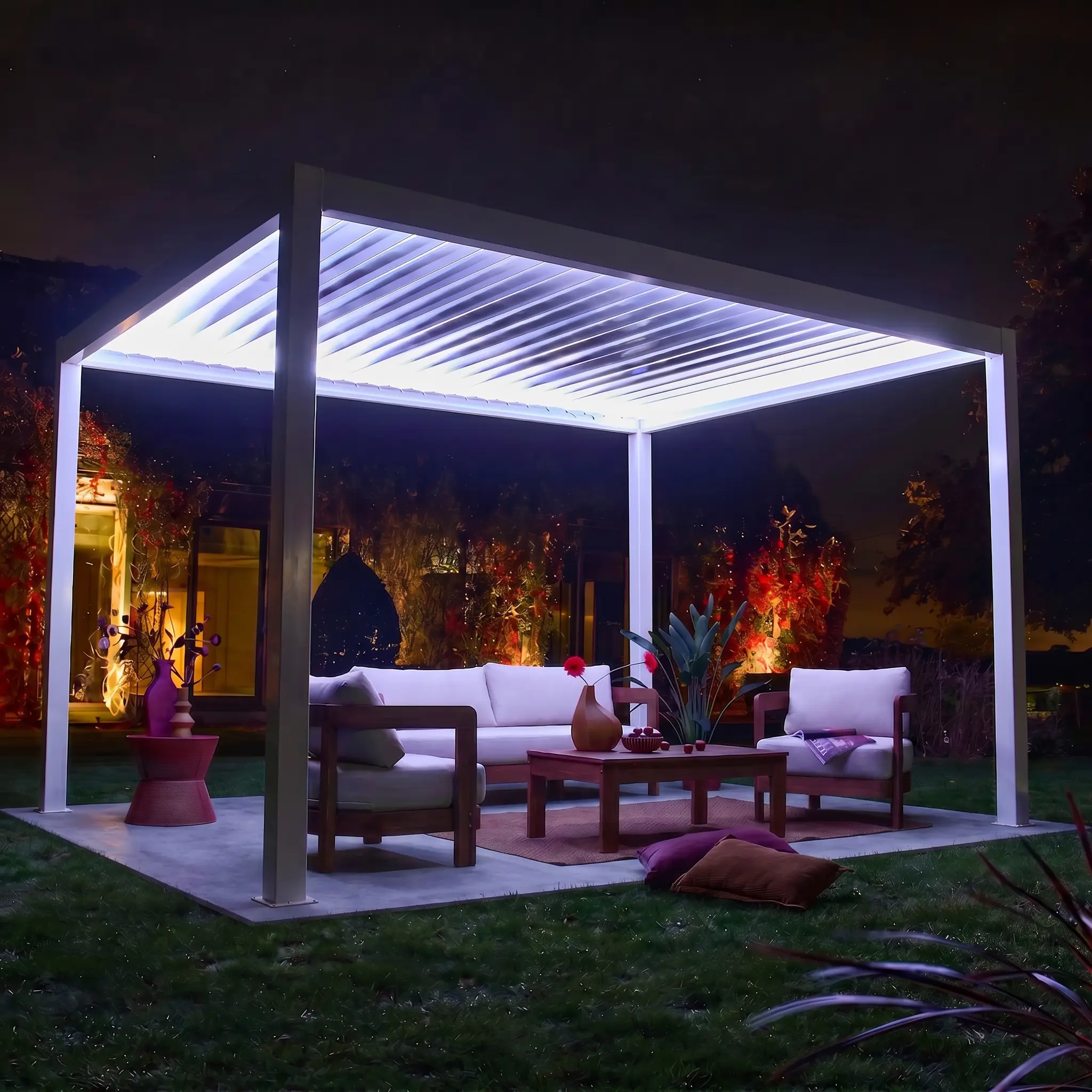 Pergola bioclimatique aluminium motorisée 4x3m avec éclairage LED Triomphe