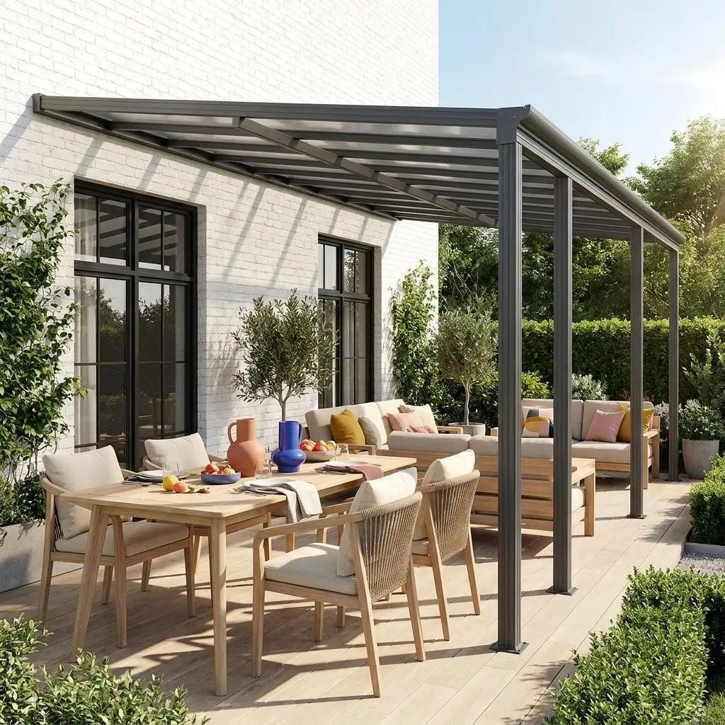 Pergola, carport adossé aluminium 3x6m avec gouttière
