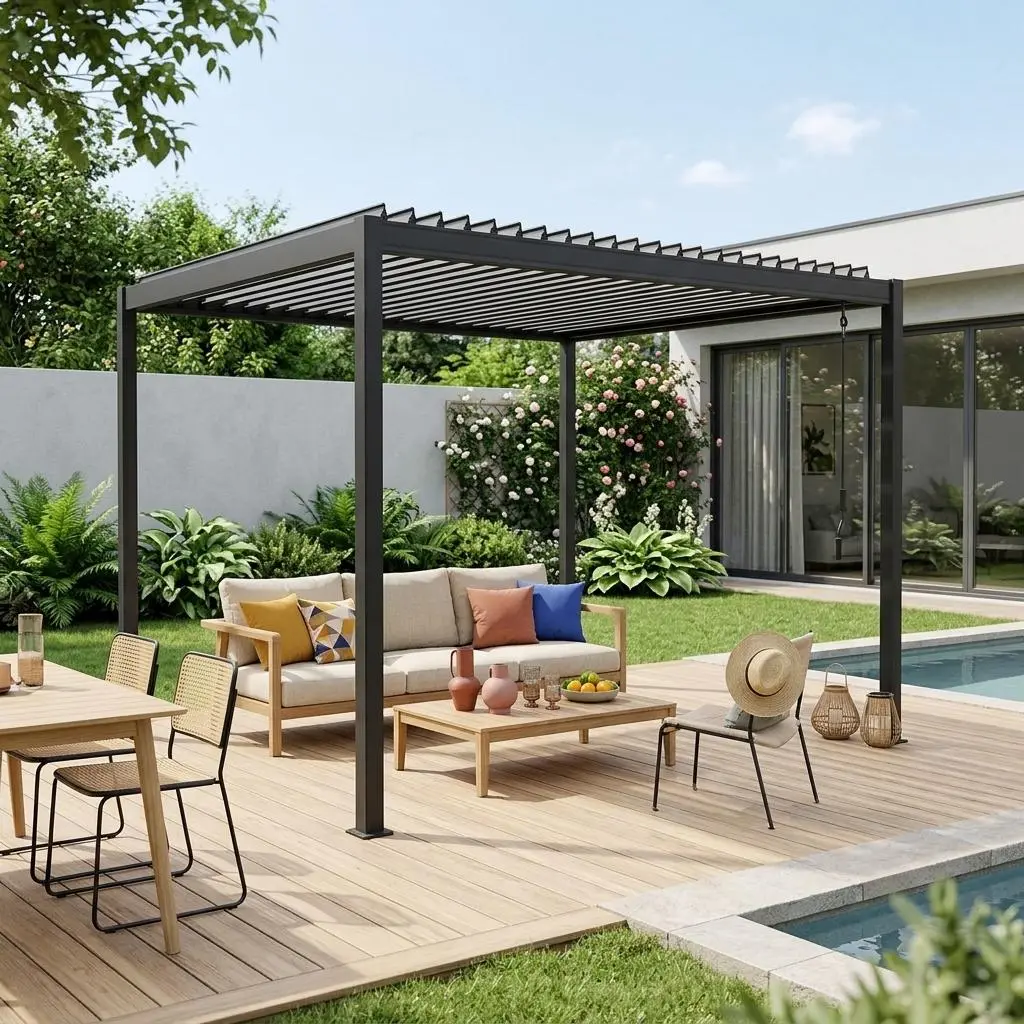 Pergola bioclimatique aluminium et acier lames orientables 3x3m Flash