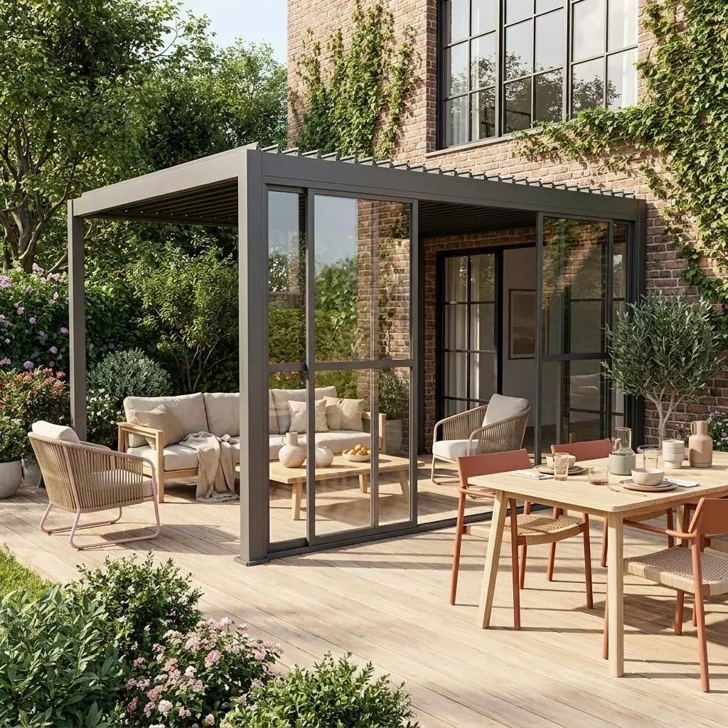 Porte coulissante 4m pour pergola bioclimatique aluminium 4x3m Triomphe