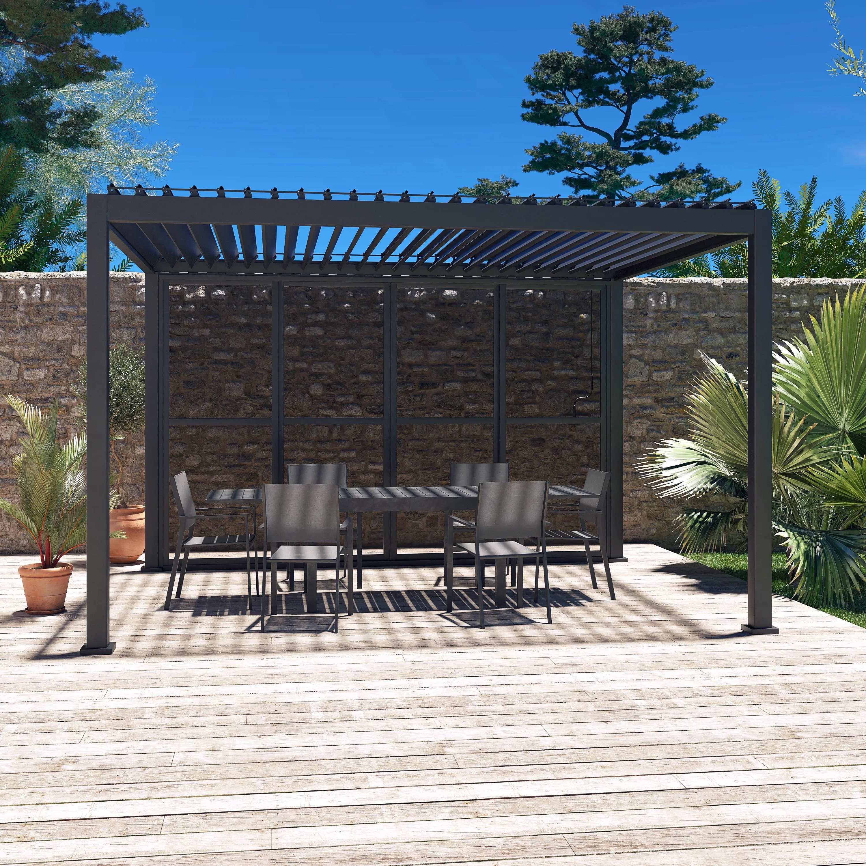 Porte coulissante 4m pour pergola bioclimatique aluminium 4x3m Triomphe