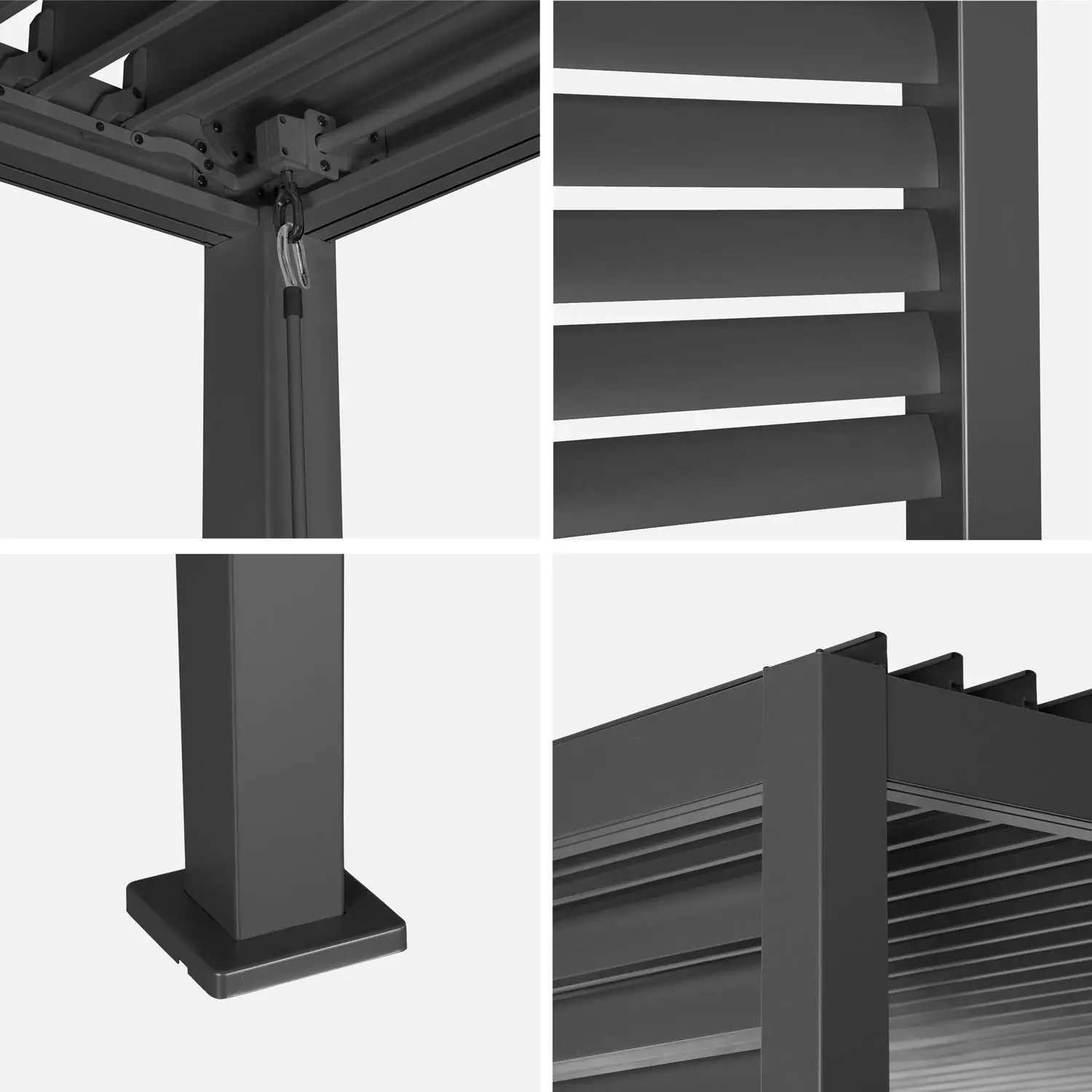 Pergola bioclimatique aluminium et acier lames orientables avec persienne intégrée 3,5x3,5m Palace