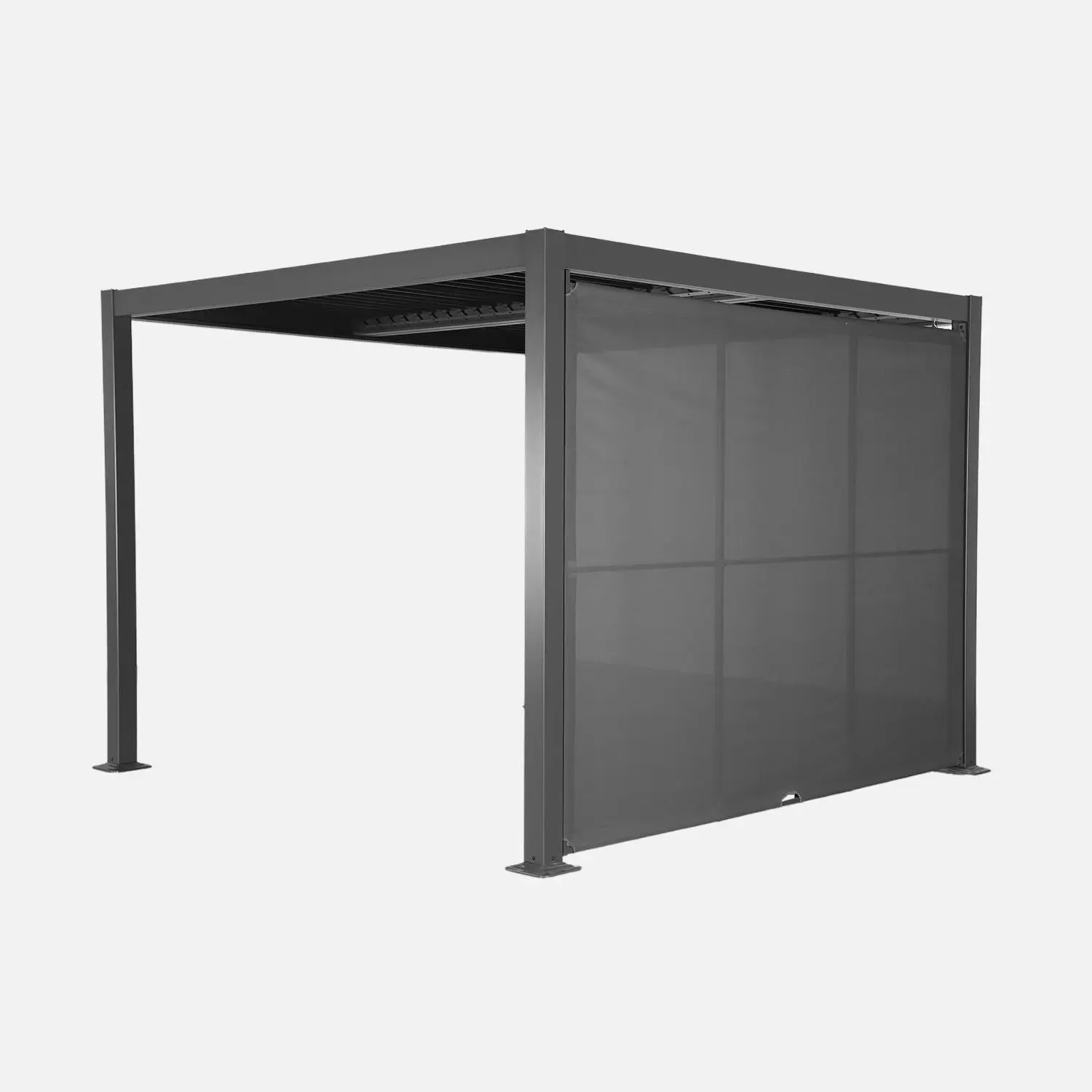 Pergola bioclimatique aluminium et acier 3x3m + auvent 3m Palace
