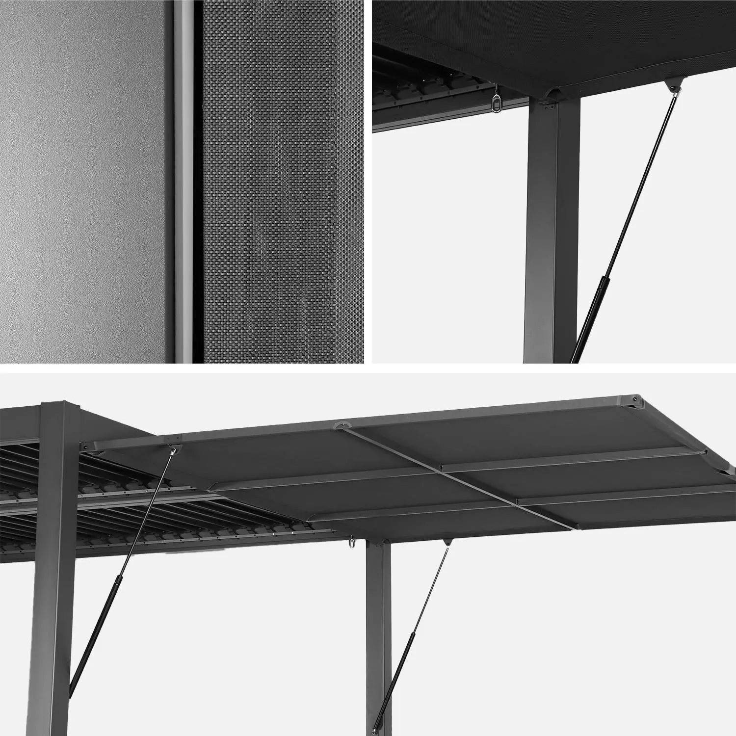 Pergola bioclimatique aluminium et acier 3x3m + auvent 3m Palace