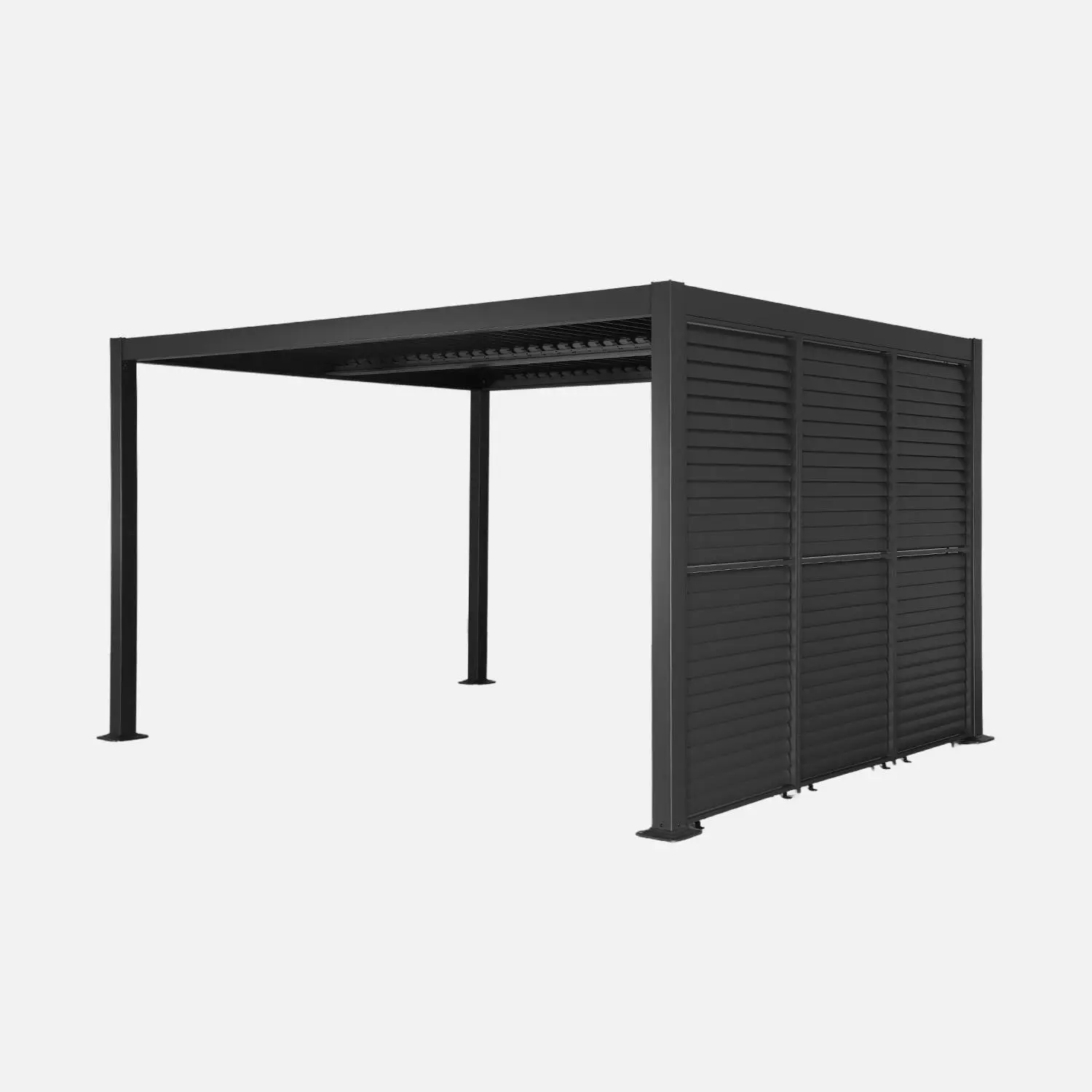 Pergola bioclimatique aluminium et acier 4x3m + 3 persiennes 100cm à lames orientables Palace