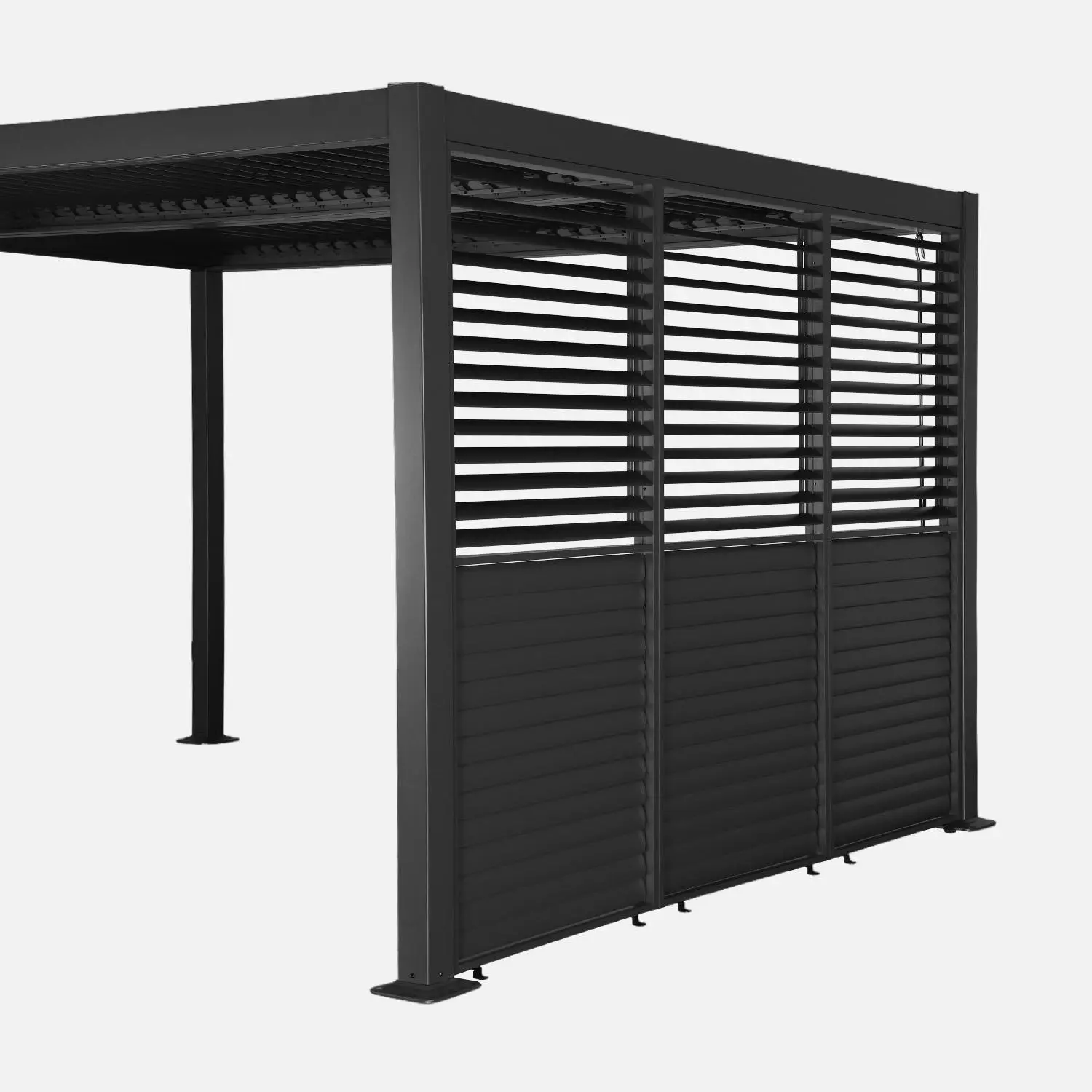 Pergola bioclimatique aluminium et acier 4x3m + 3 persiennes 100cm à lames orientables Palace