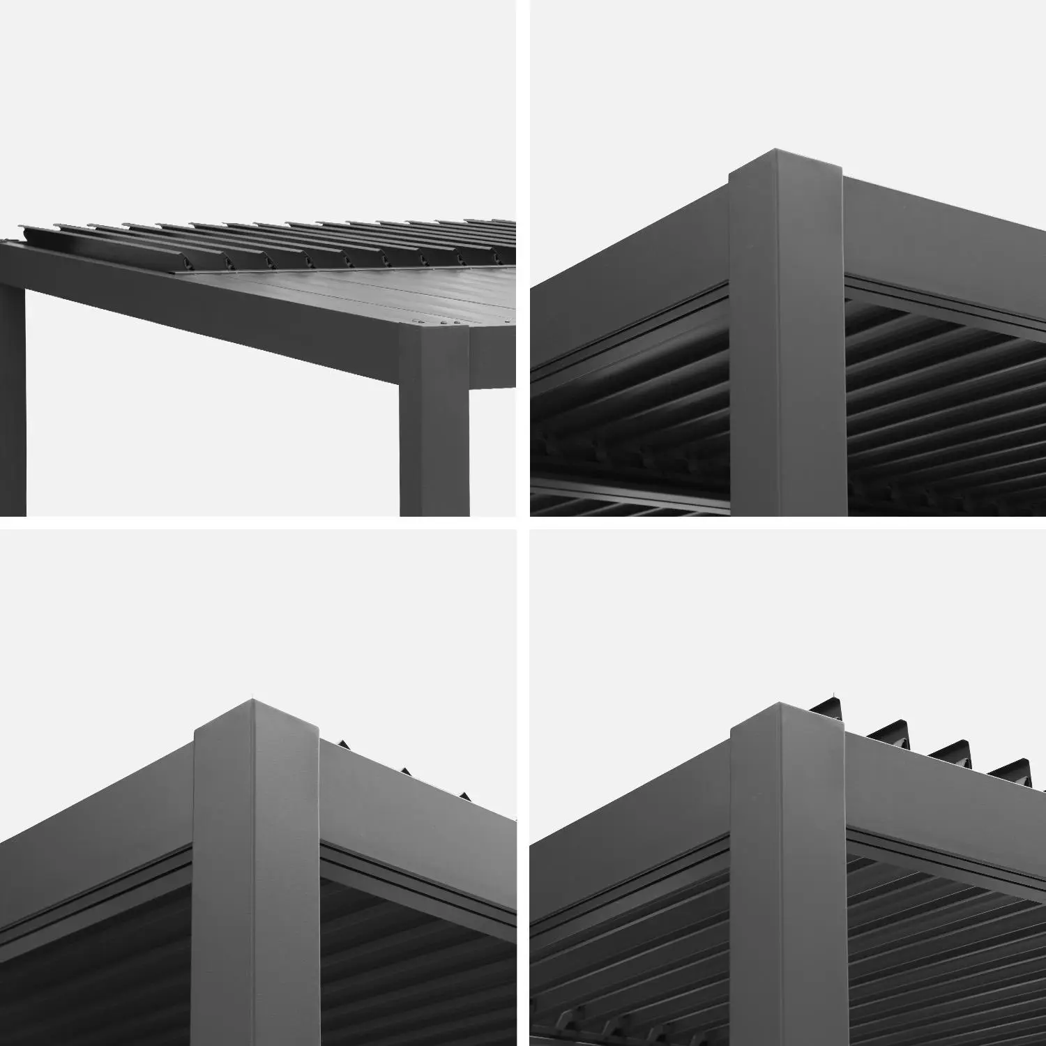 Pergola bioclimatique aluminium et acier 4x3m + 3 persiennes 100cm à lames orientables Palace