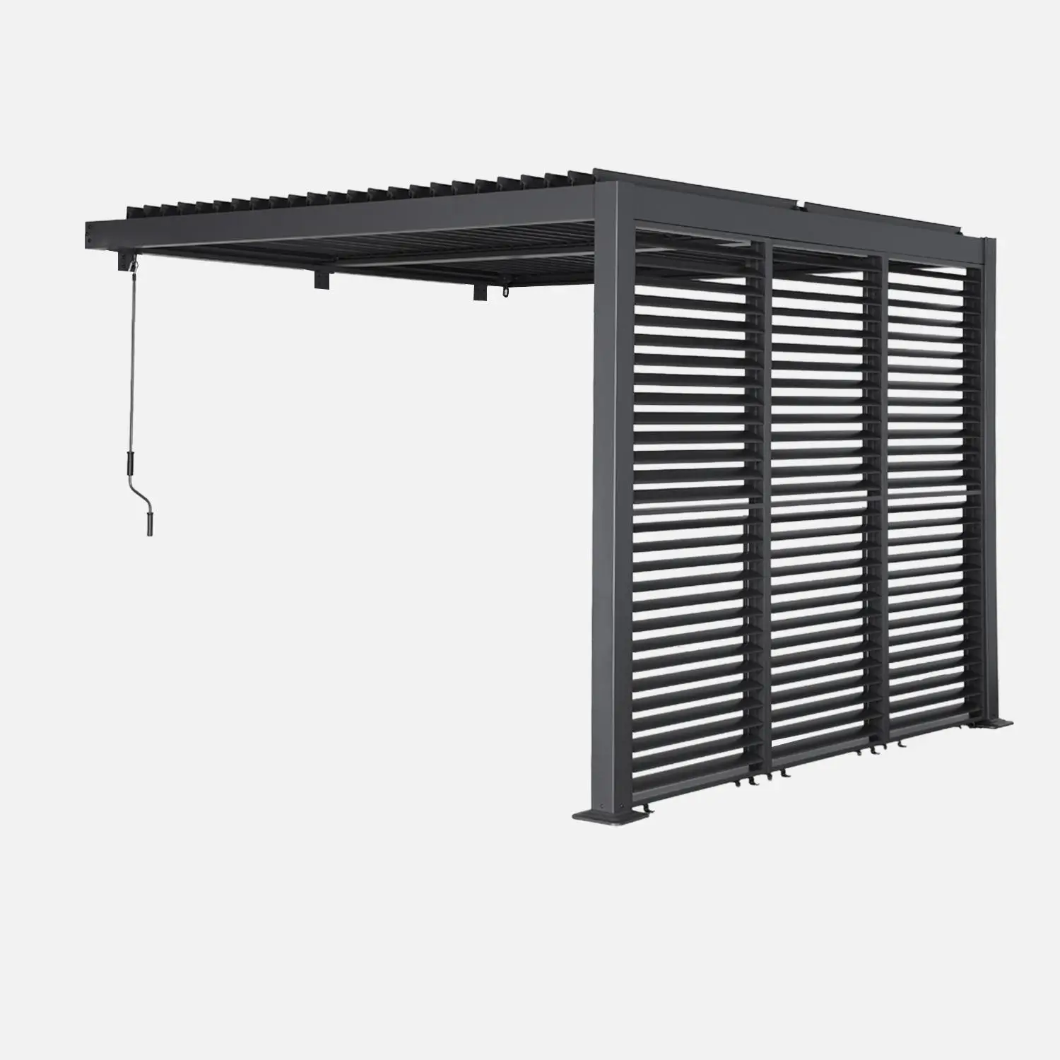 Pergola bioclimatique aluminium adossée 3x3m + 3 persiennes 100cm lames orientables Palace