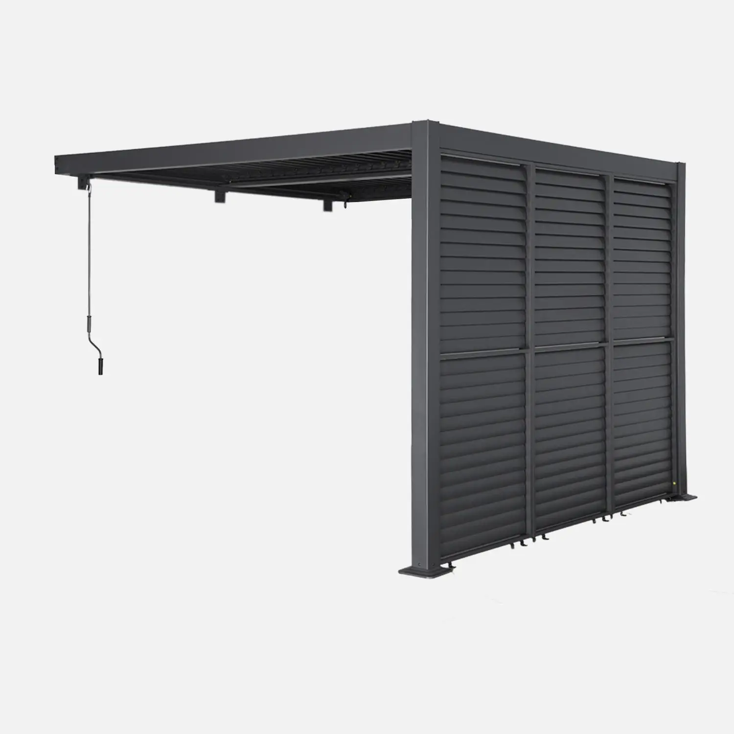 Pergola bioclimatique aluminium adossée 3x3m + 3 persiennes 100cm lames orientables Palace