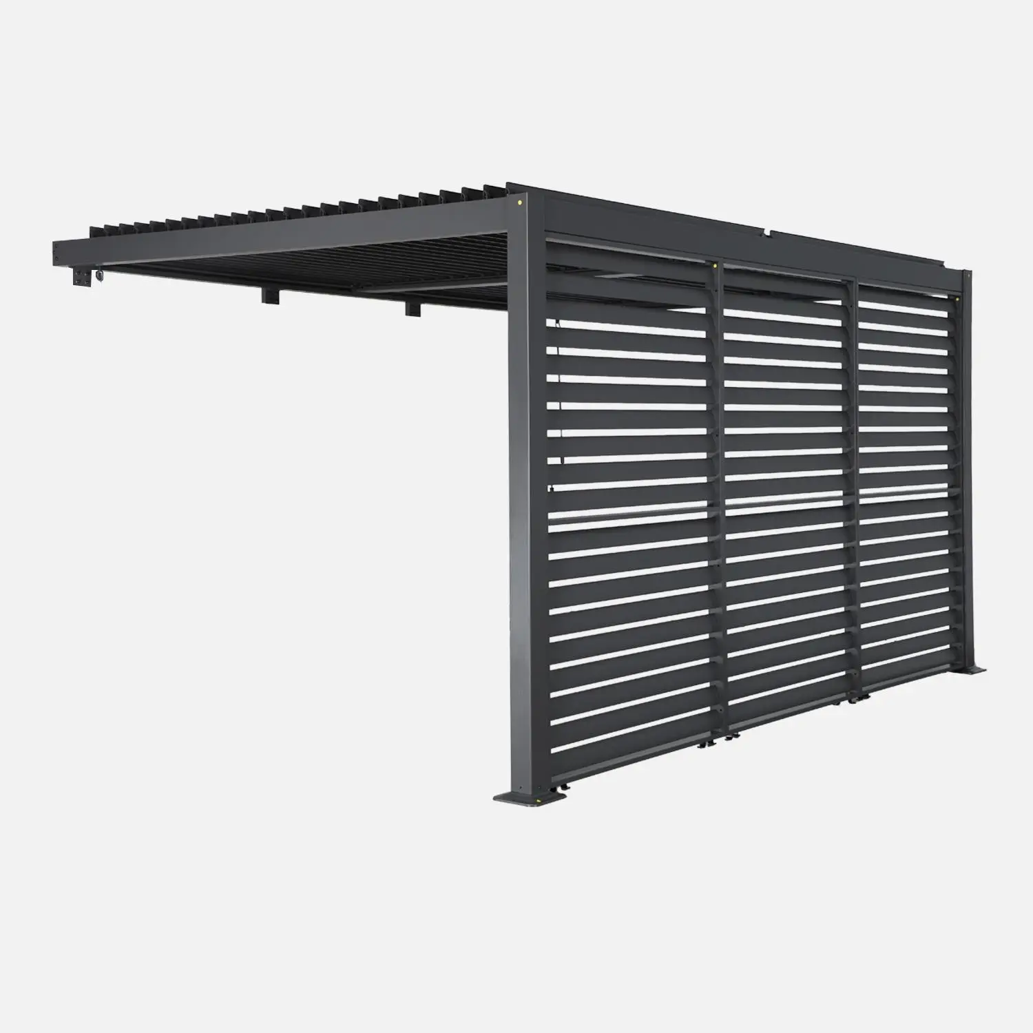 Pergola bioclimatique aluminium adossée 4x3m + 3 persiennes 130cm Palace