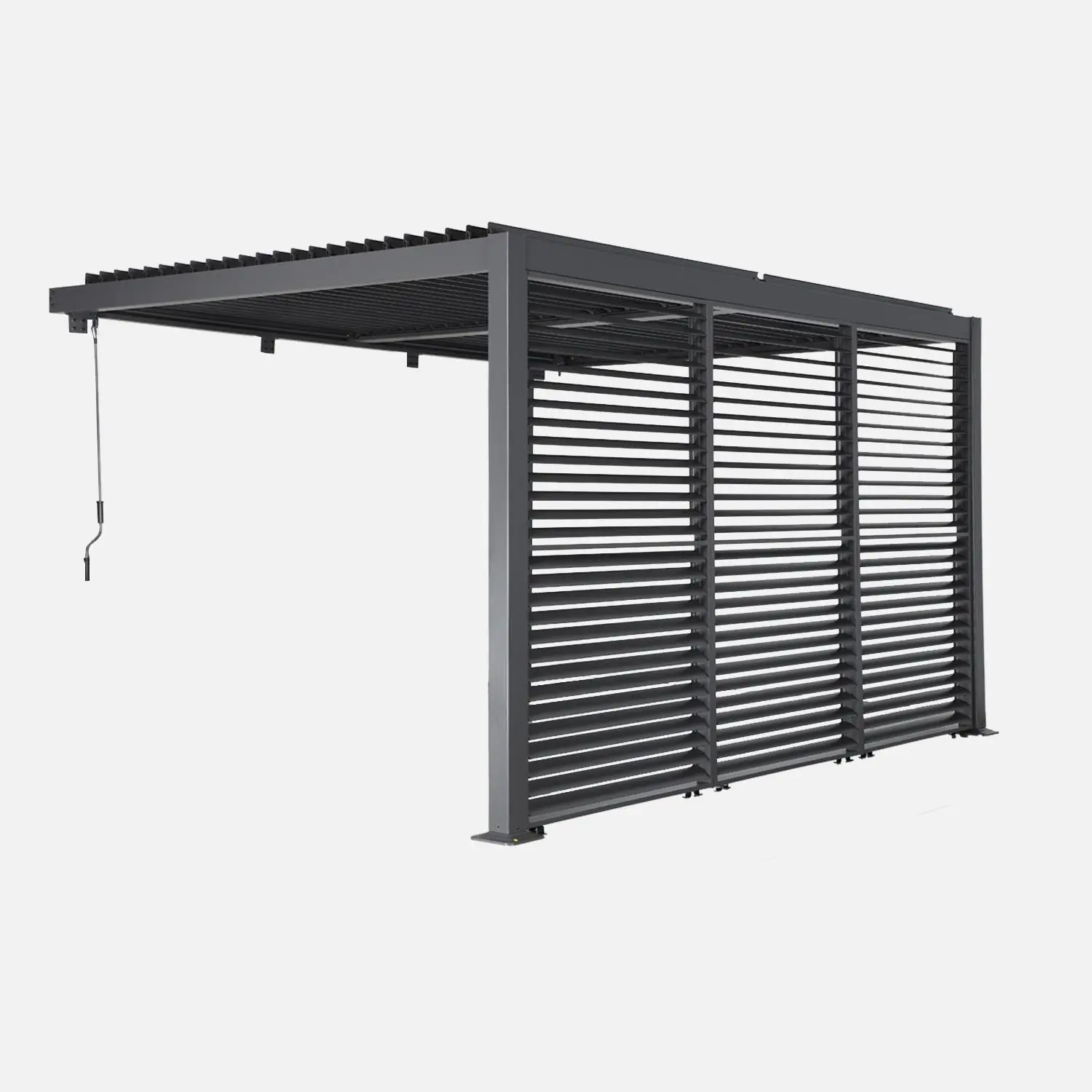 Pergola bioclimatique aluminium adossée 4x3m + 3 persiennes 130cm lames orientables Palace