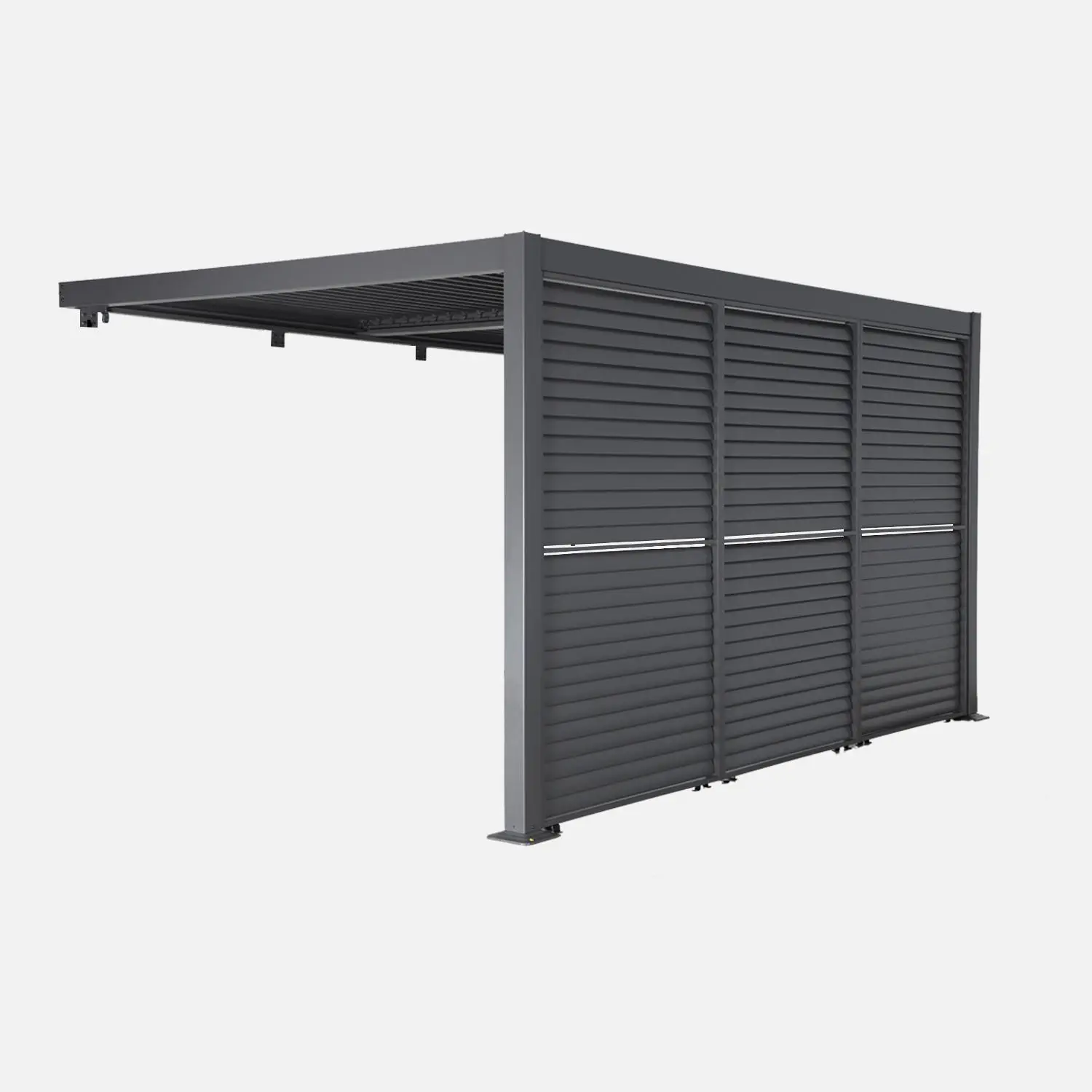 Pergola bioclimatique aluminium adossée 4x3m + 3 persiennes 130cm lames orientables Palace