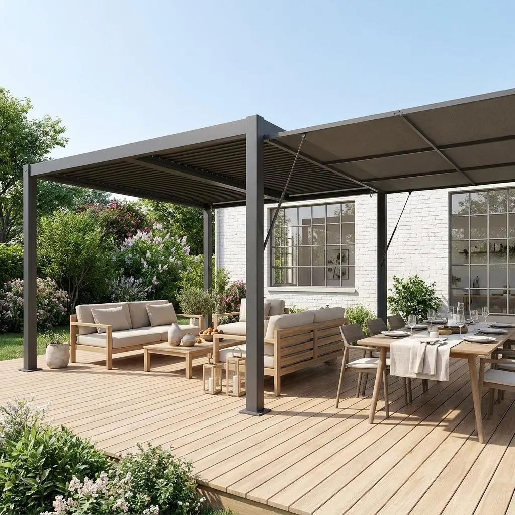 Auvent 4m aluminium et textilène pour pergola bioclimatique Palace