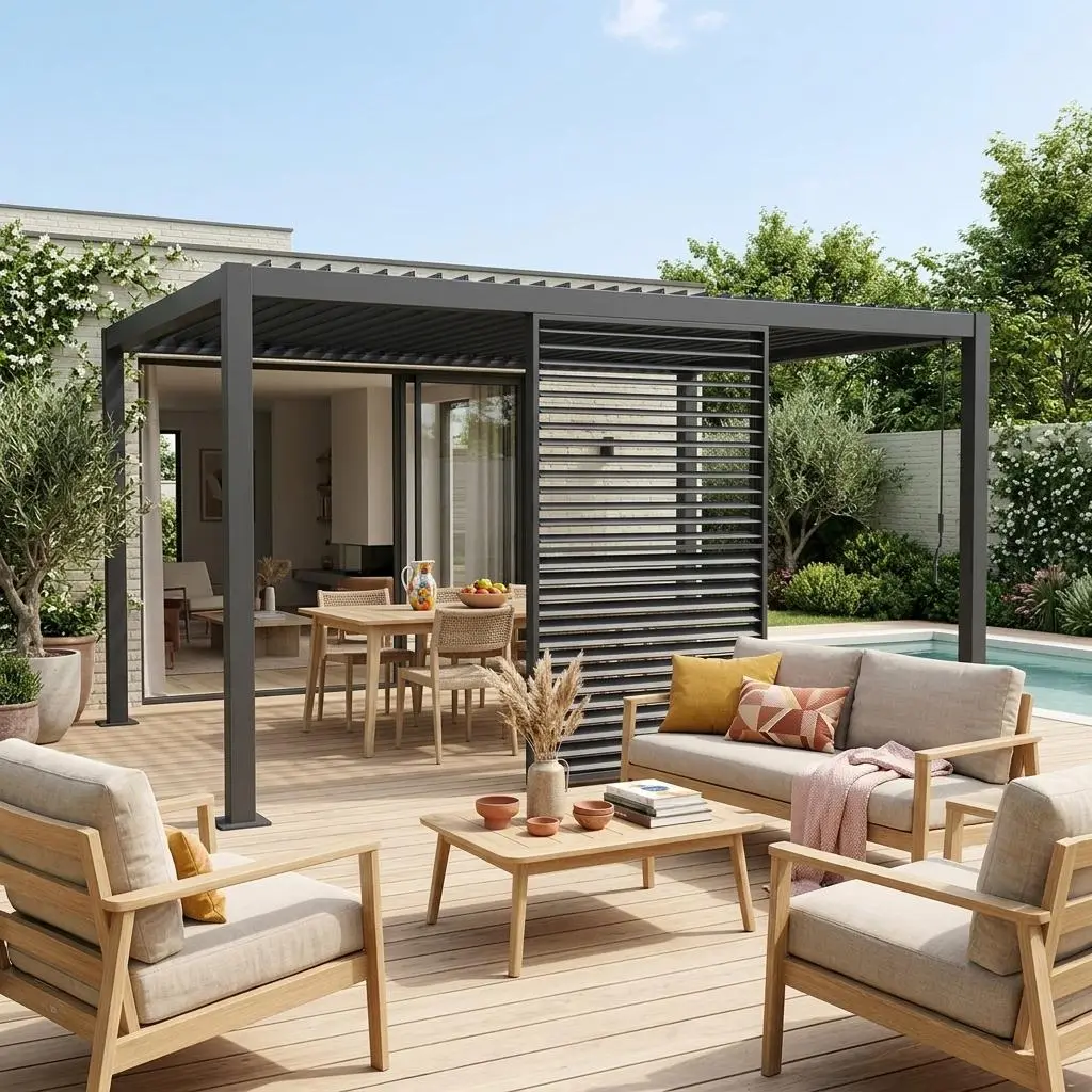 Persienne à lames orientables 130cm pour pergola bioclimatique aluminium Palace