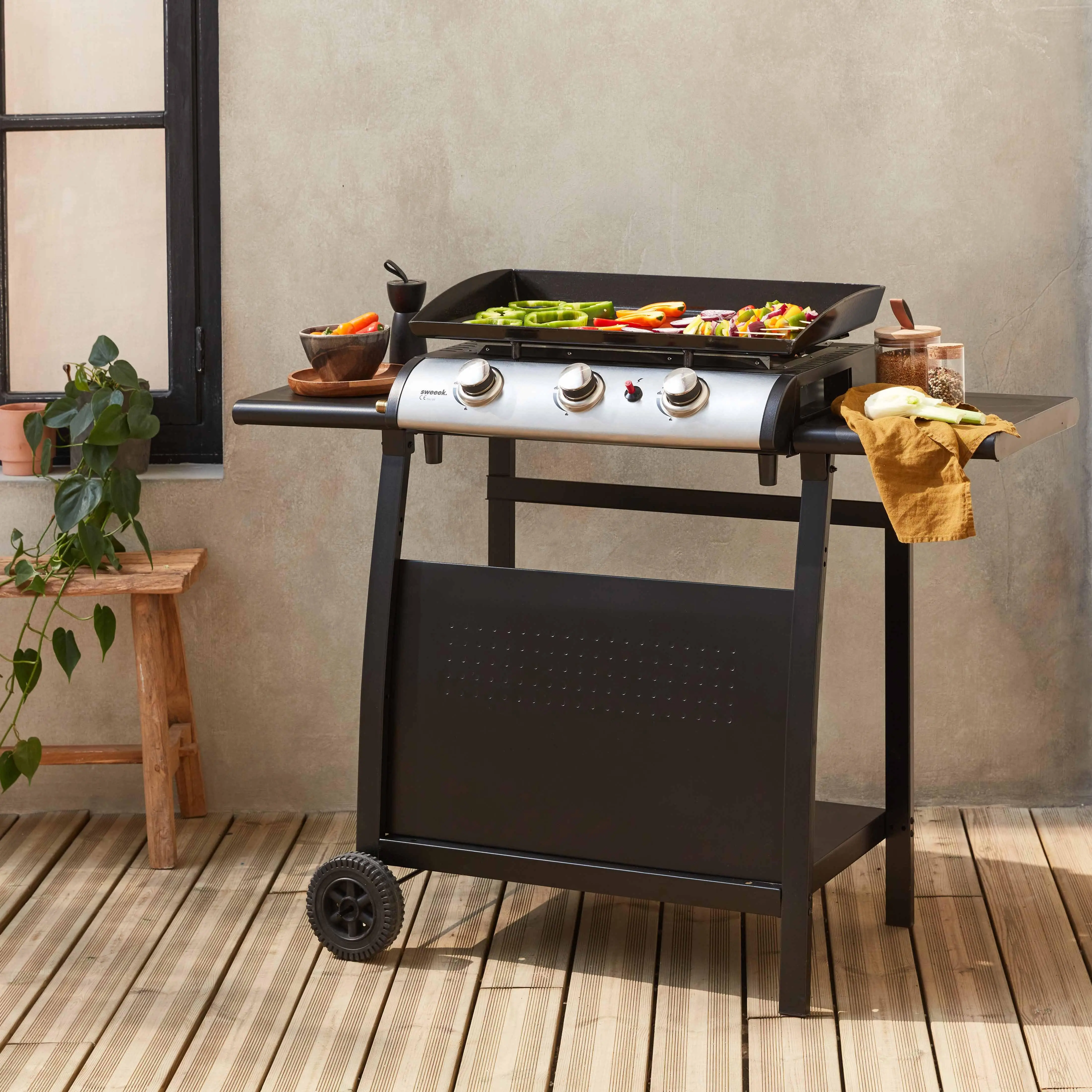 Plancha gaz 3 brûleurs inox 7,5kW avec chariot
