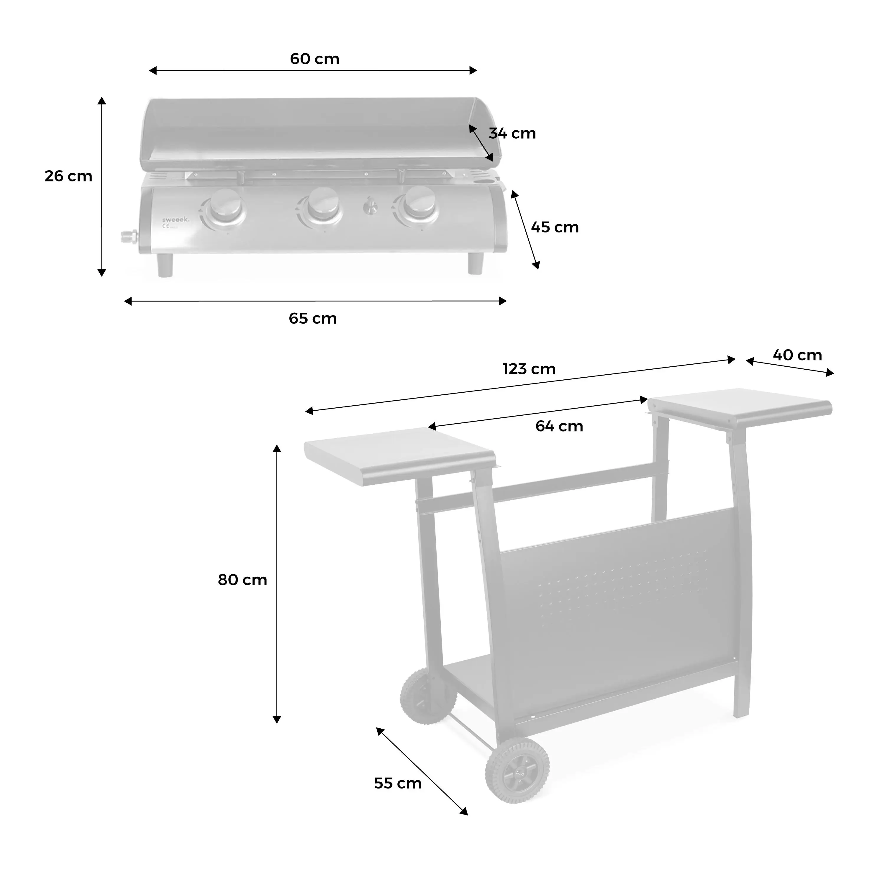 Plancha gaz 3 brûleurs inox 7,5kW avec chariot