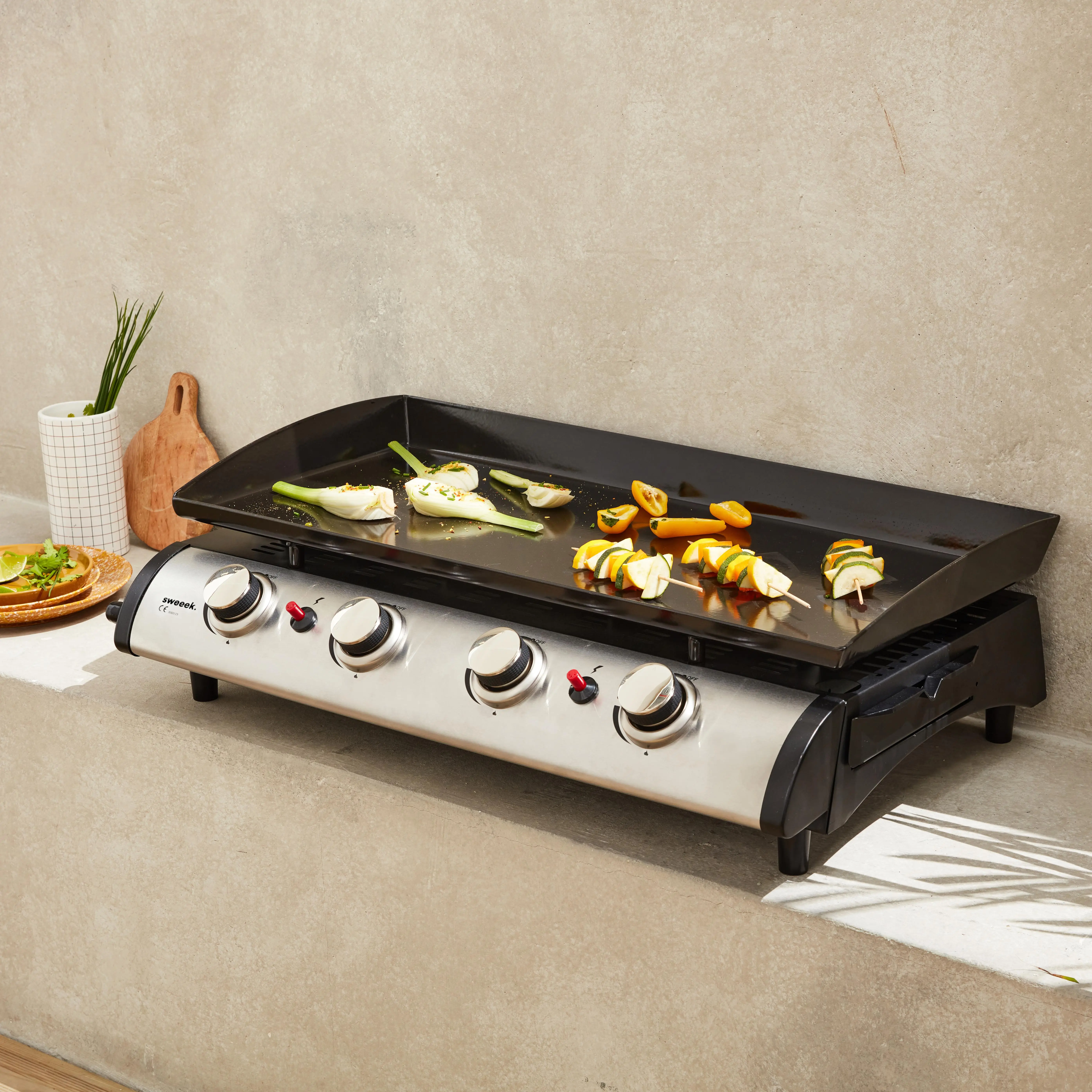 Plancha gaz 4 brûleurs inox 10kW avec ustensiles
