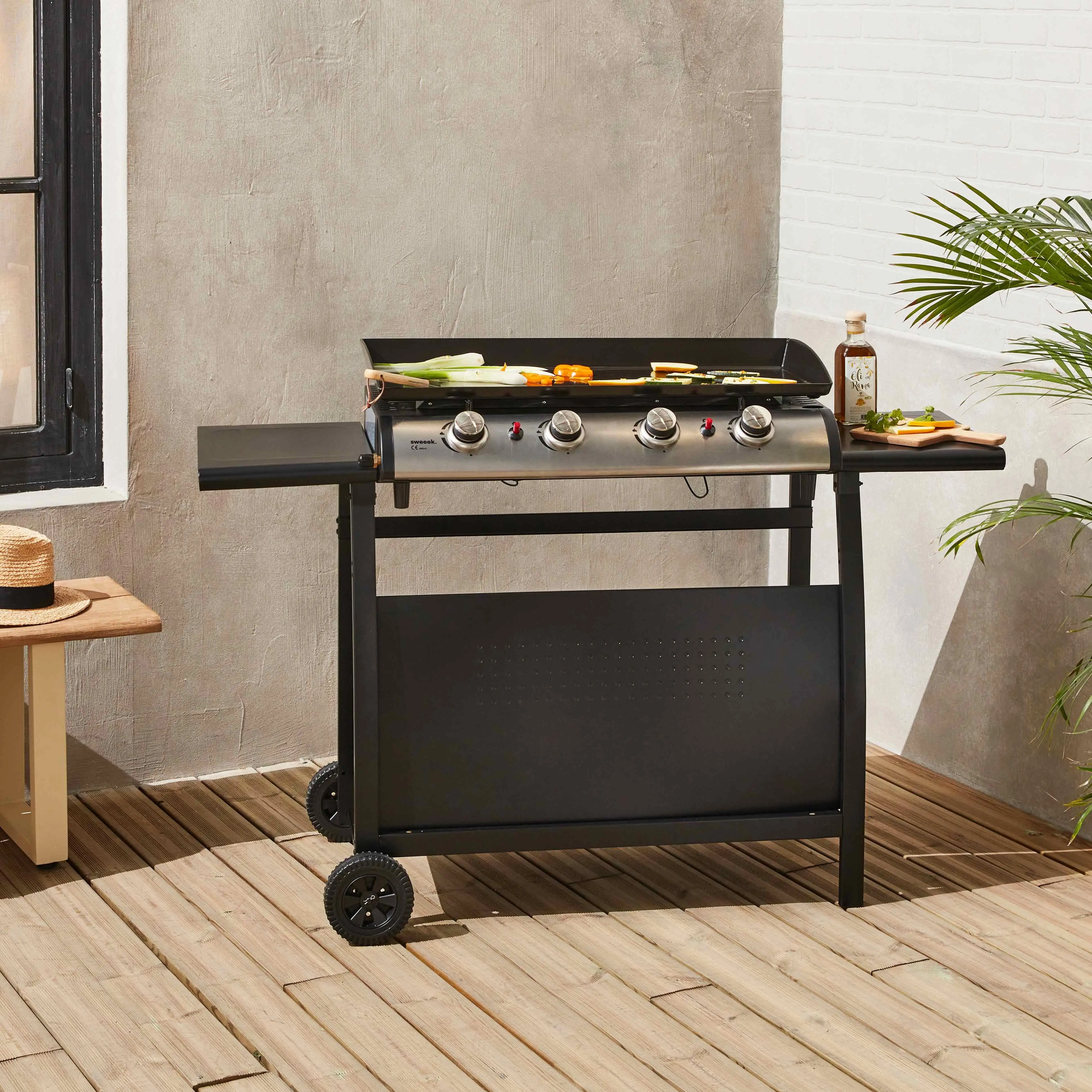 Plancha gaz 4 brûleurs inox 10kW avec chariot