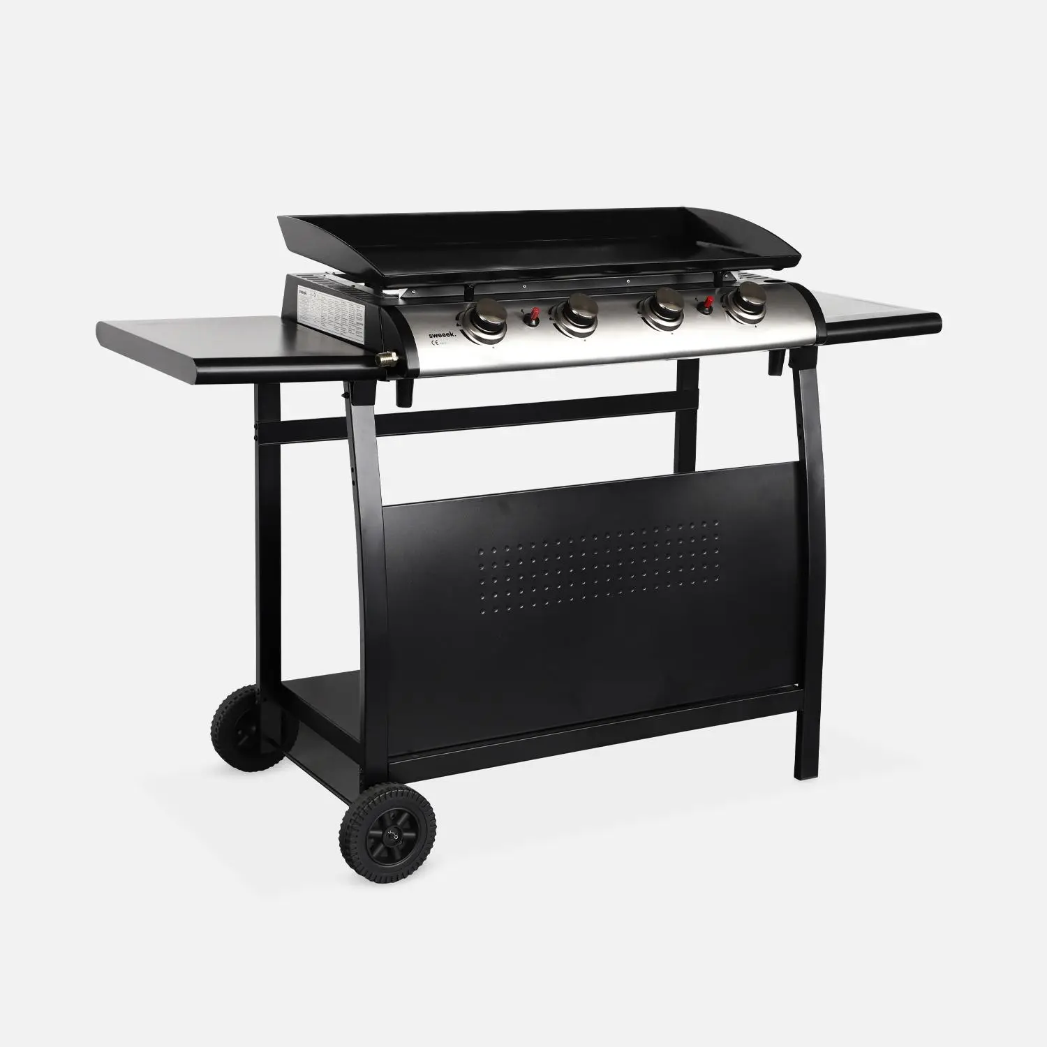 Plancha gaz 4 brûleurs inox 10kW avec chariot et ustensiles
