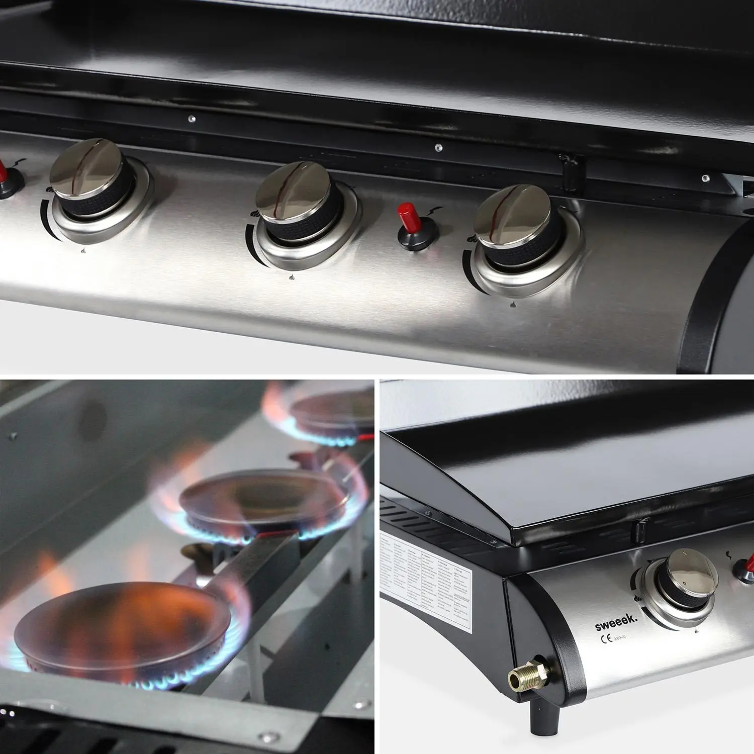 Plancha gaz 4 brûleurs inox 10kW avec chariot et ustensiles