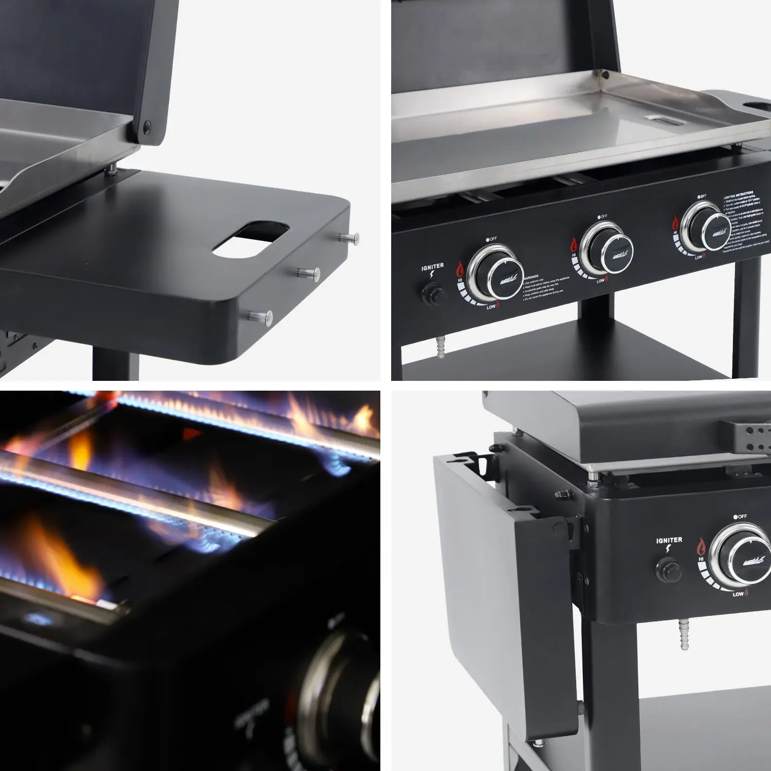 Plancha gaz 3 brûleurs acier inoxydable 12kW avec chariot