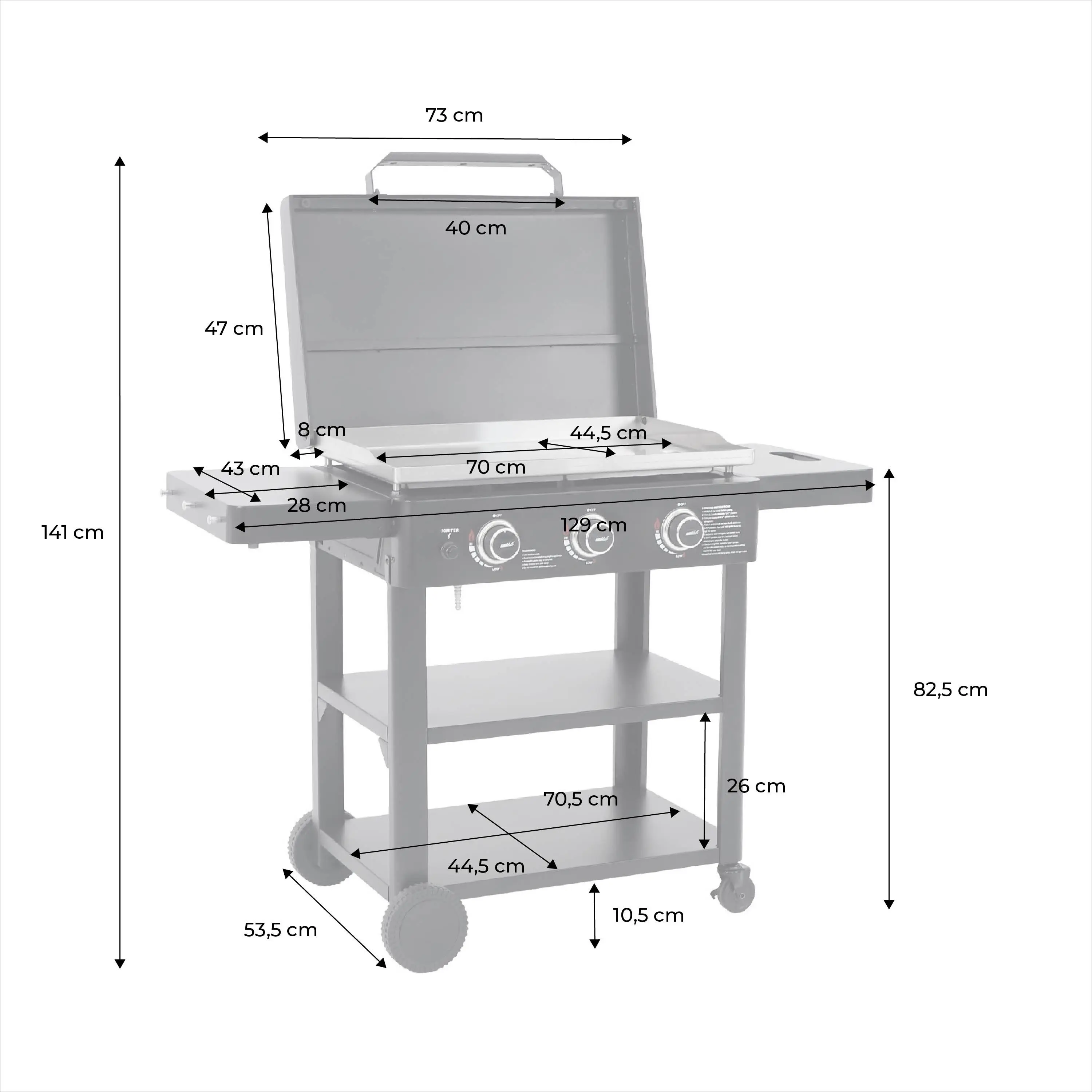Plancha gaz 3 brûleurs acier inoxydable 12kW avec chariot