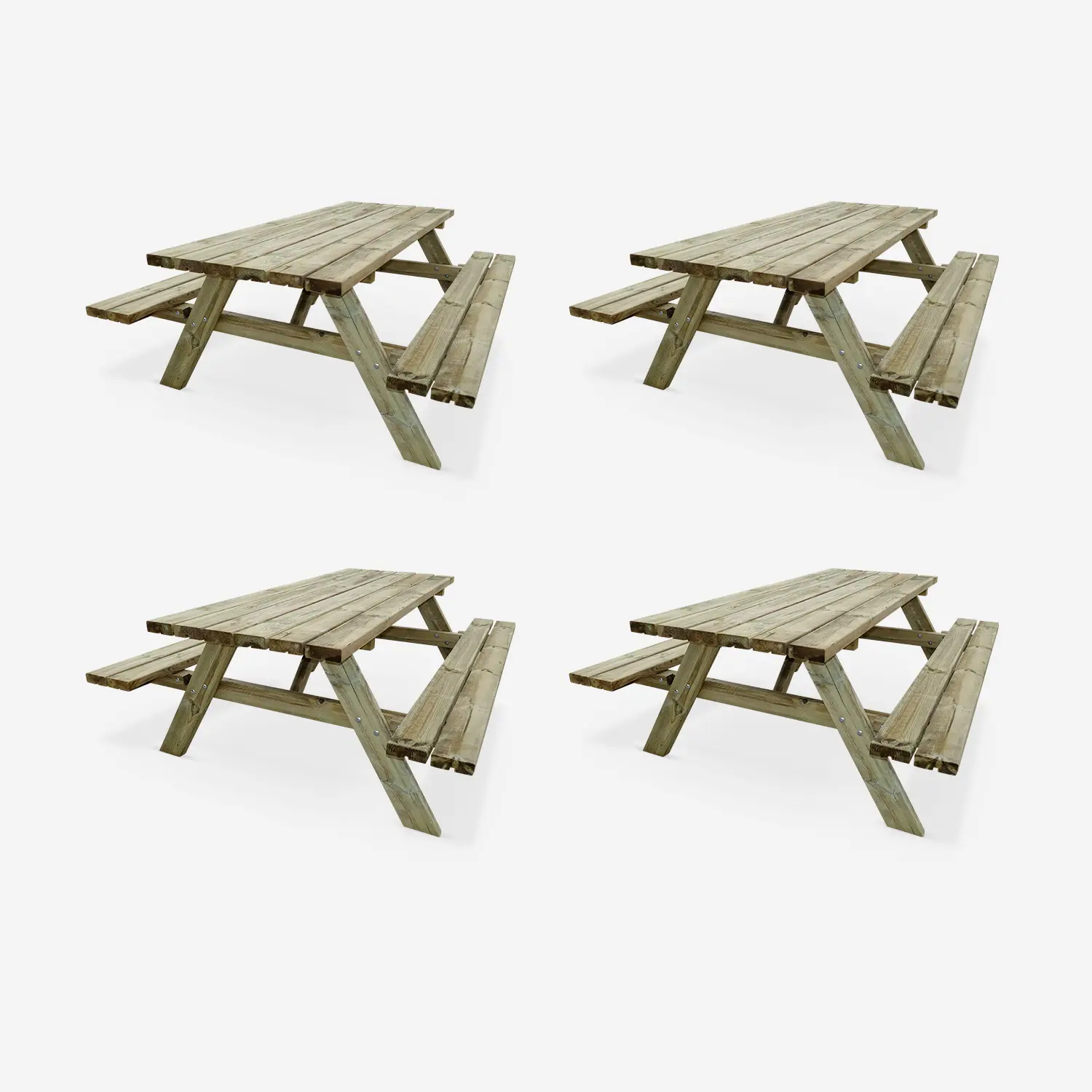 Table de pique-nique bois de pin + 2 bancs (lot de 4)
