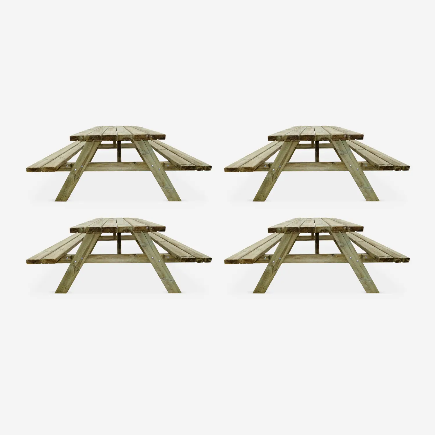 Table de pique-nique bois de pin + 2 bancs (lot de 4)