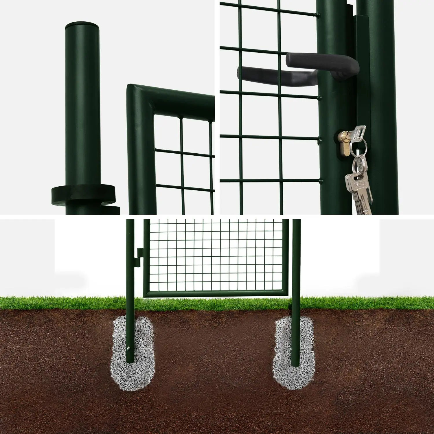Portillon battant de jardin grillagé métal avec serrure et poignée
