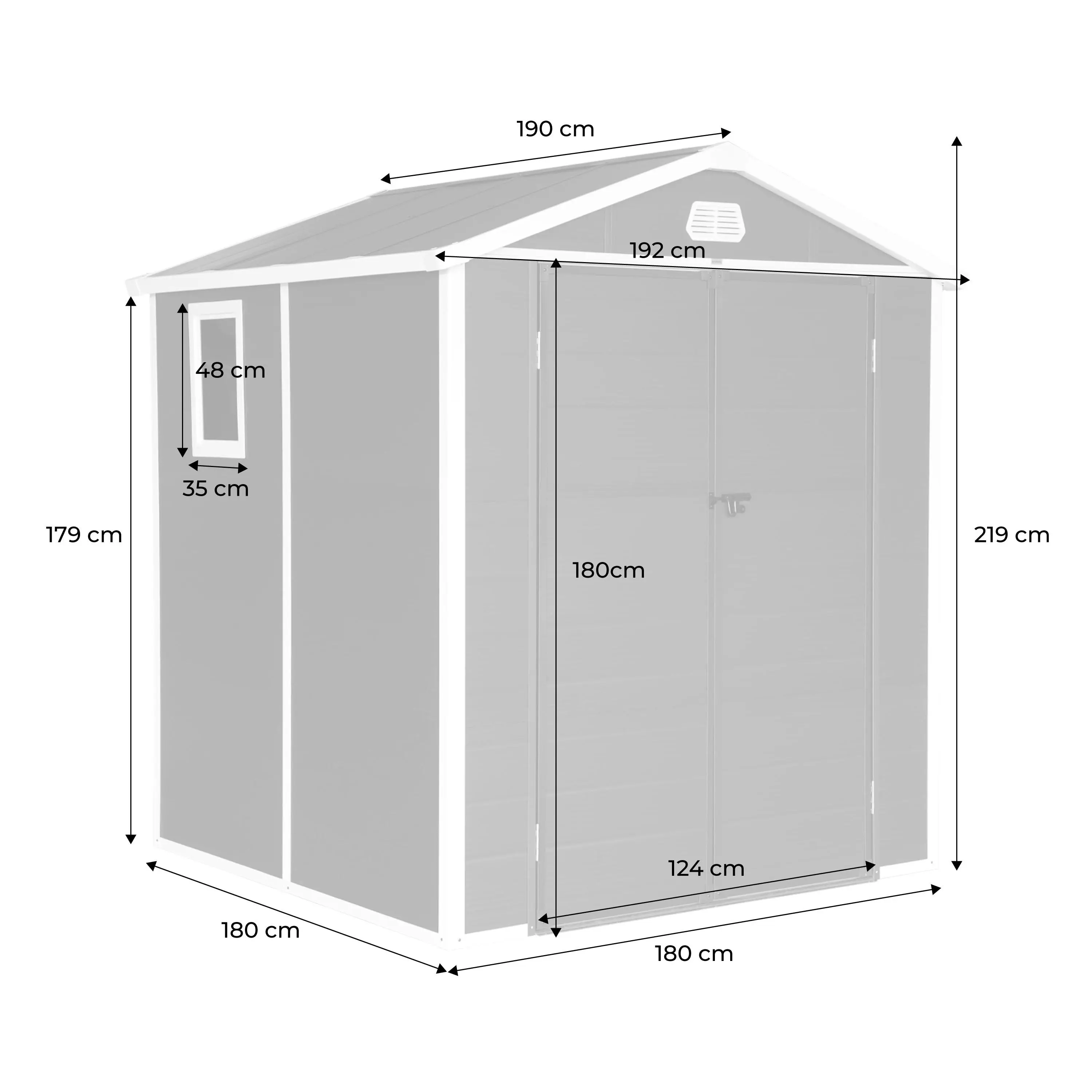 Abri de jardin en plastique, structure en aluminium 3,65m²