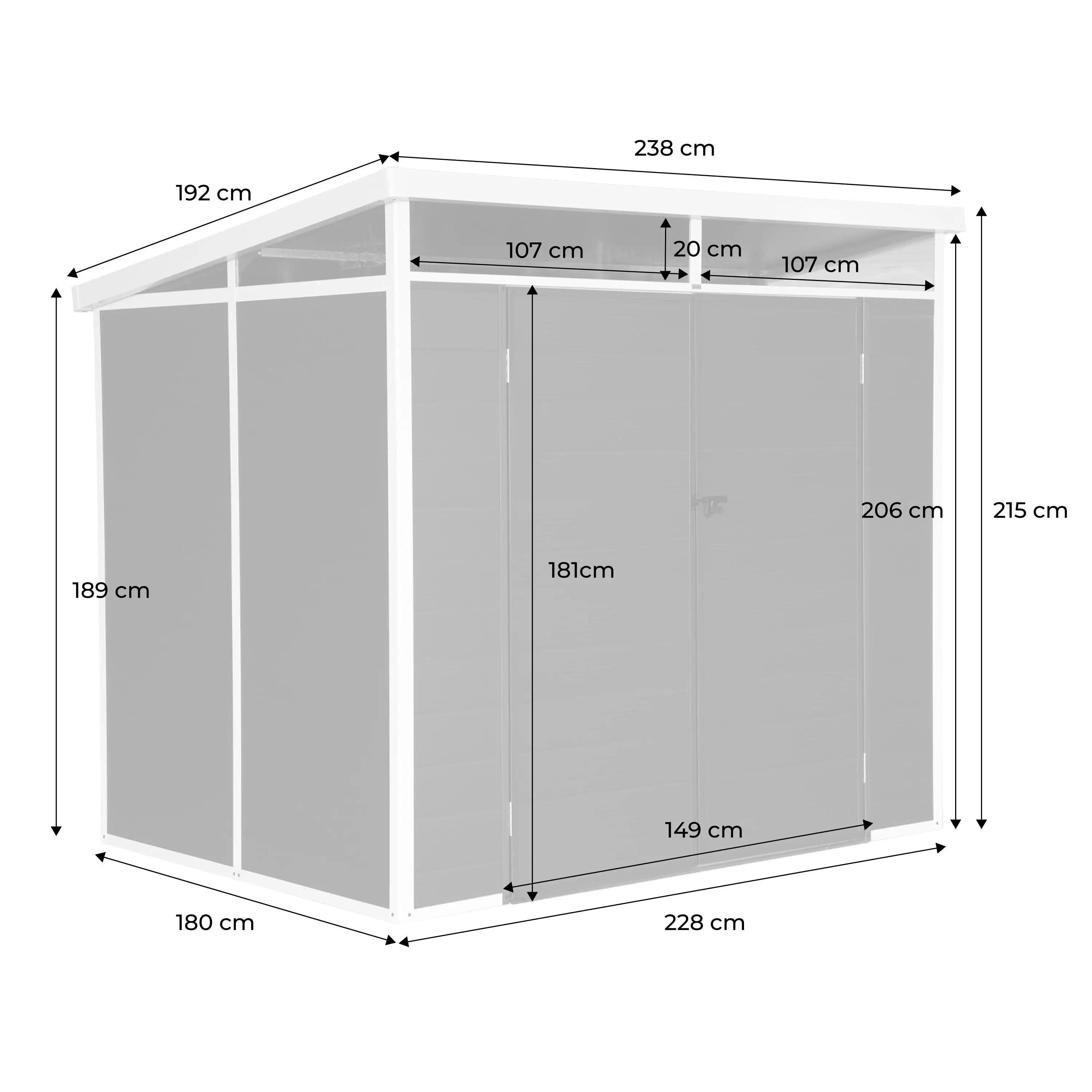 Abri de jardin en plastique, structure en aluminium 4,55m²