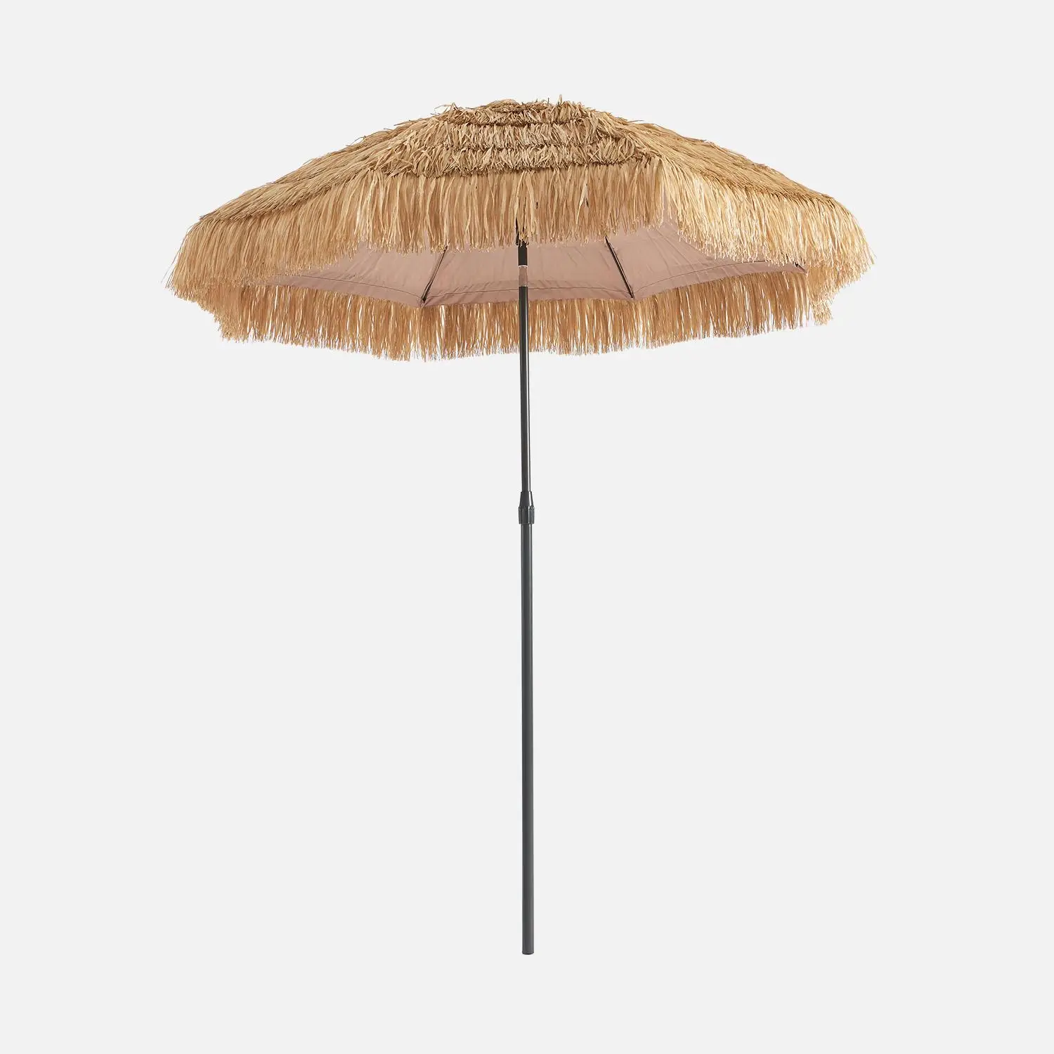 Parasol paille droit acier imitation bois, exotique