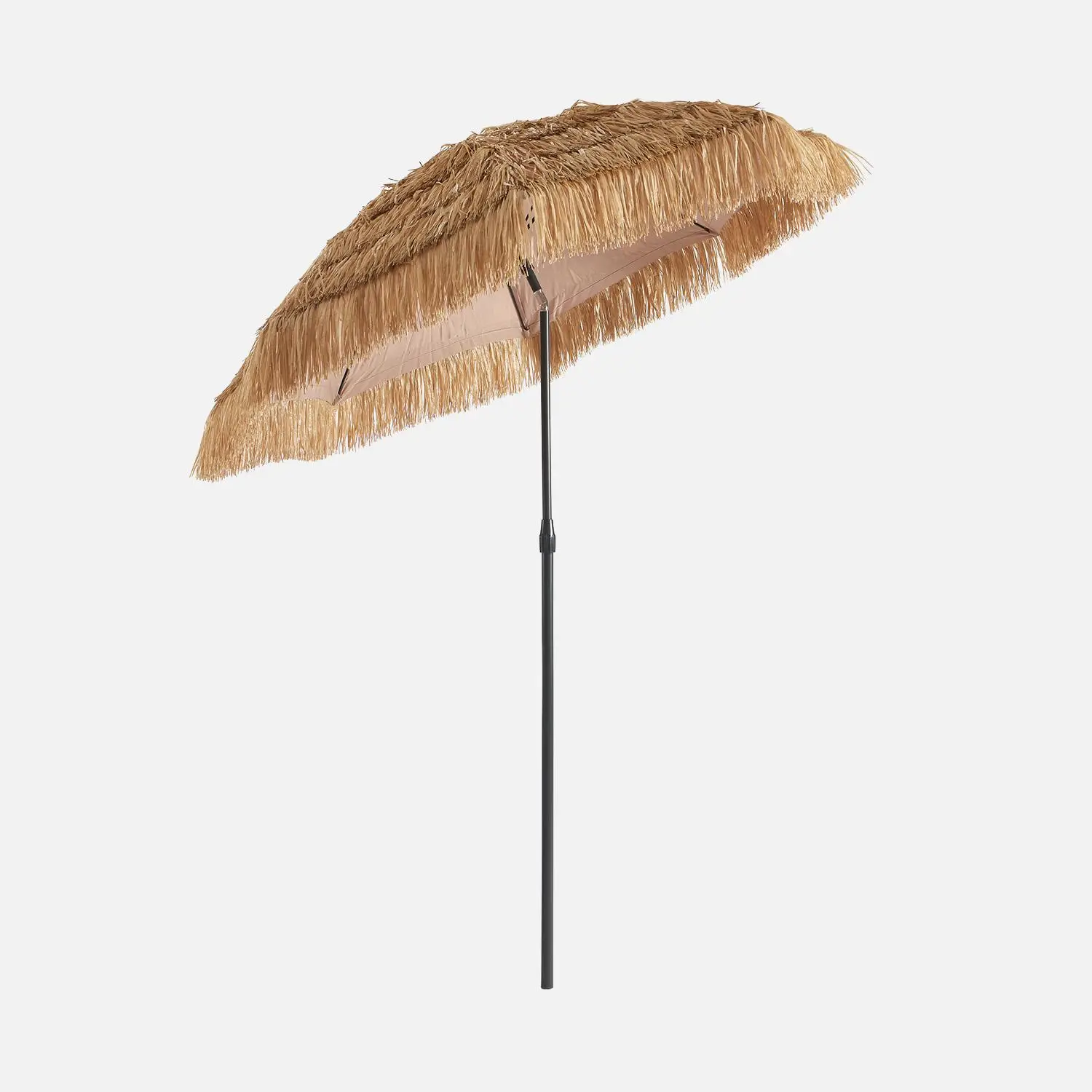 Parasol paille droit acier imitation bois, exotique