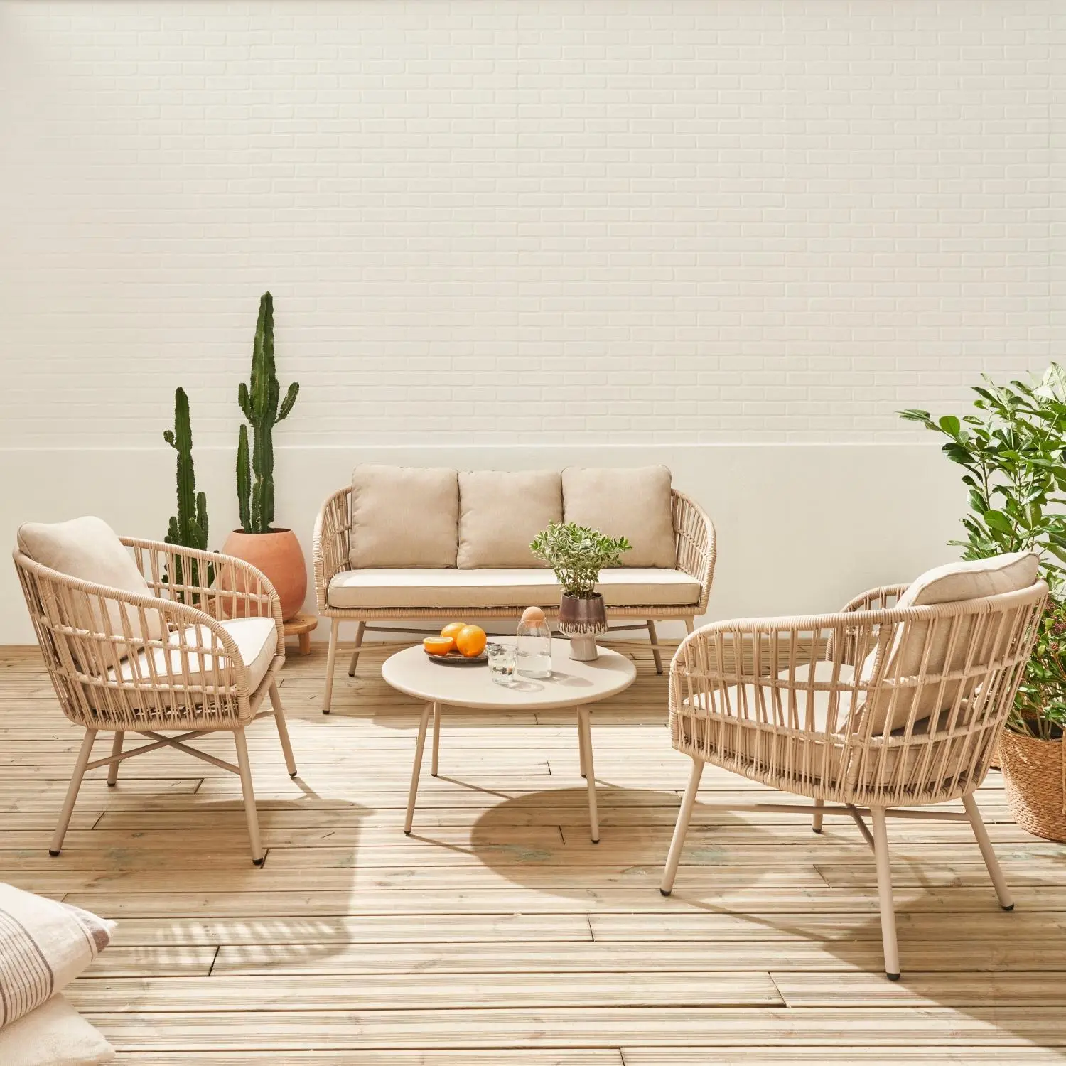 Salon de jardin acier et cordes 4 places