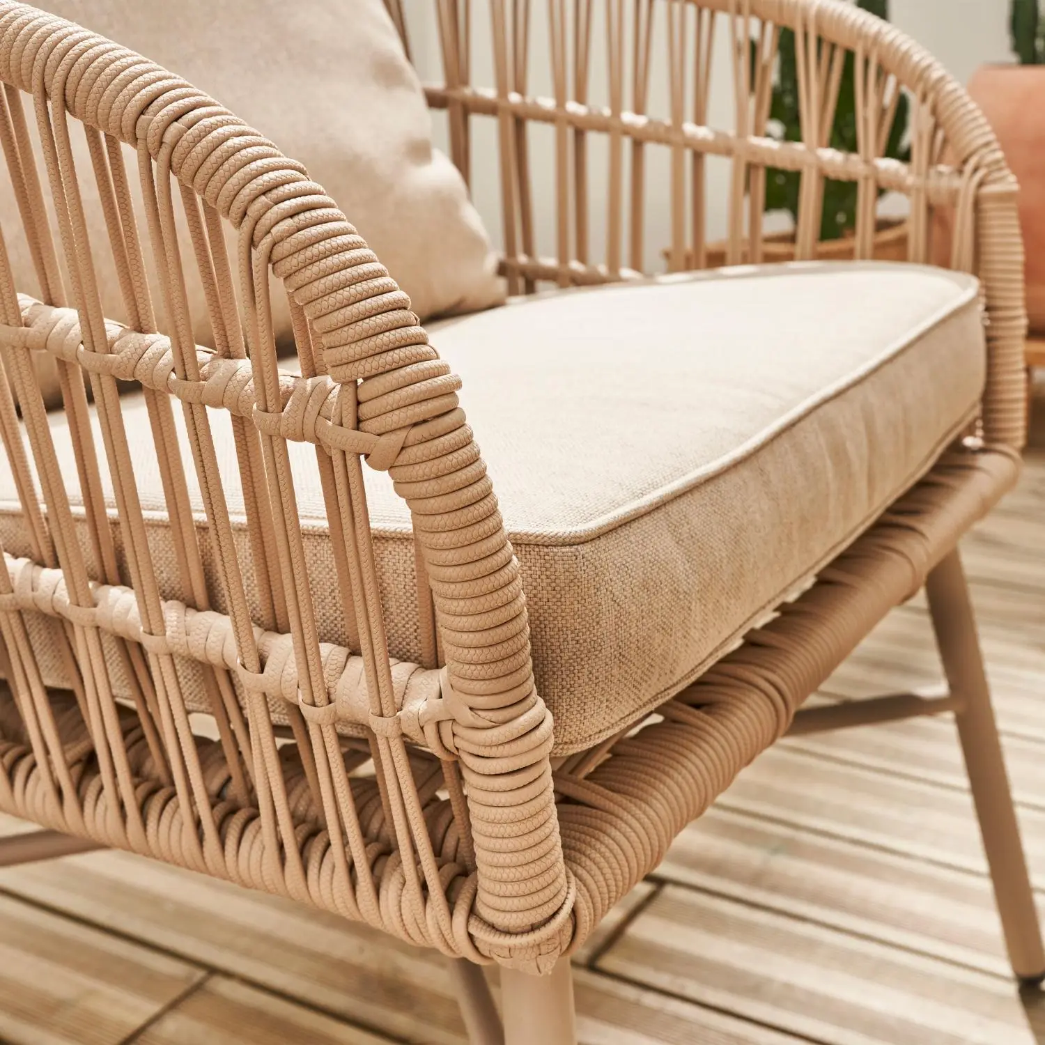 Salon de jardin acier et cordes 4 places