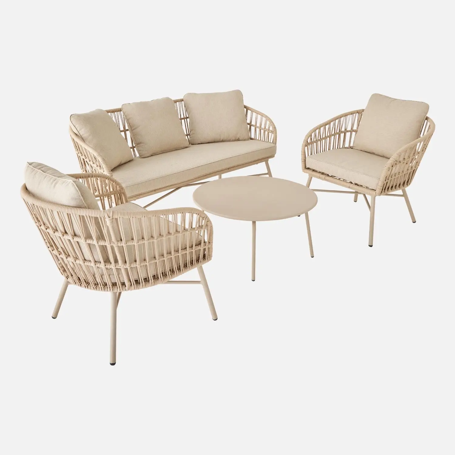 Salon de jardin acier et cordes 4 places