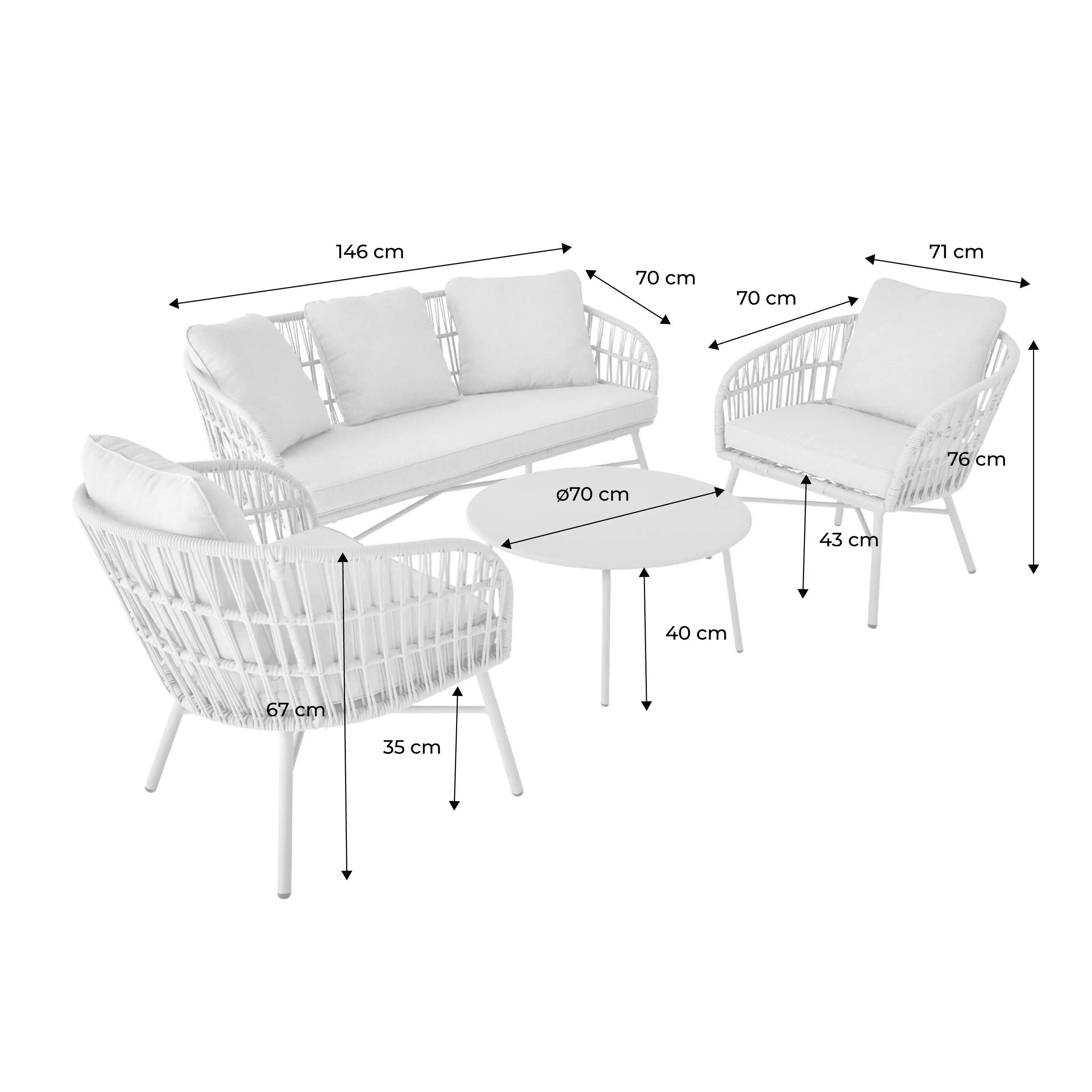 Salon de jardin acier et cordes 4 places