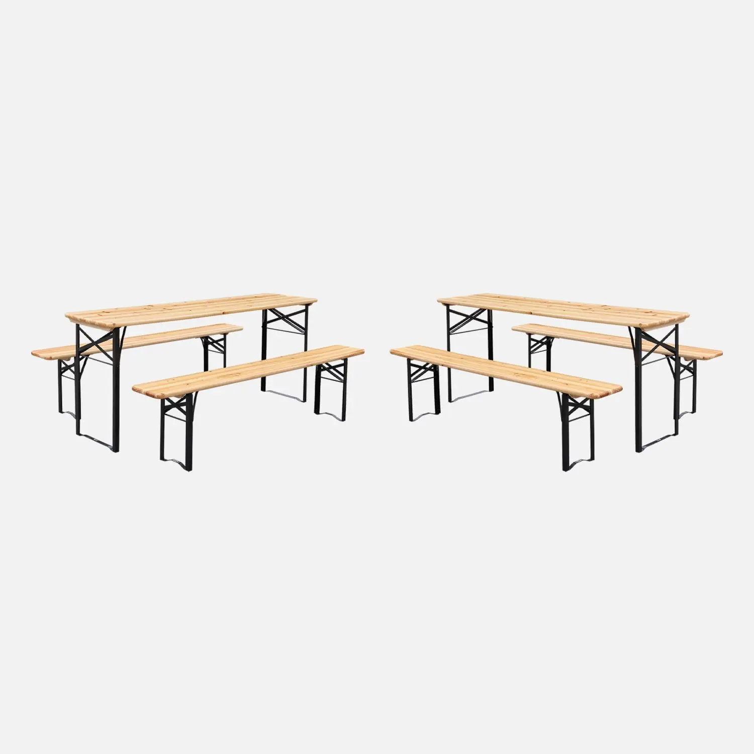 Table de réception pliante bois de sapin + 2 bancs (lot de 2)