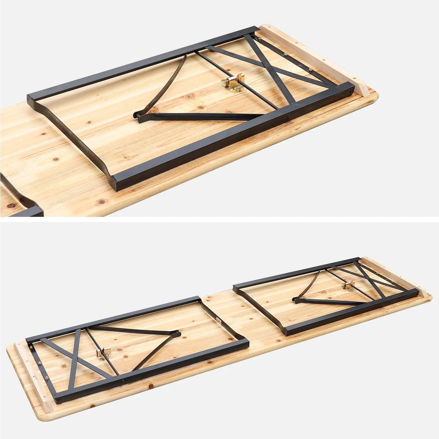 Table de réception pliante bois de sapin + 2 bancs (lot de 2)