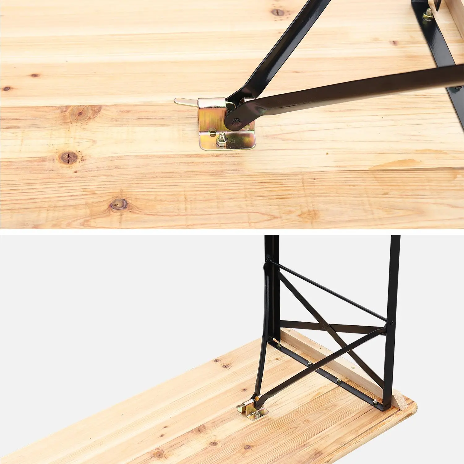 Table de réception pliante bois de sapin + 2 bancs (lot de 2)