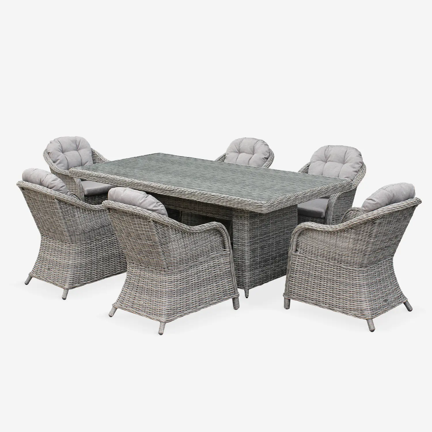 Table de jardin résine arrondie + 6 assises